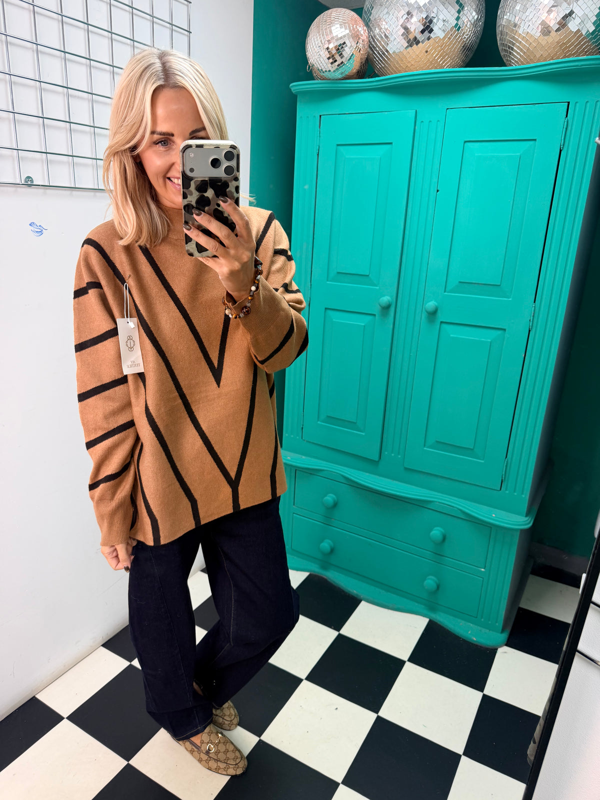 Turtle Neck Jumper V design Tan Special Buy