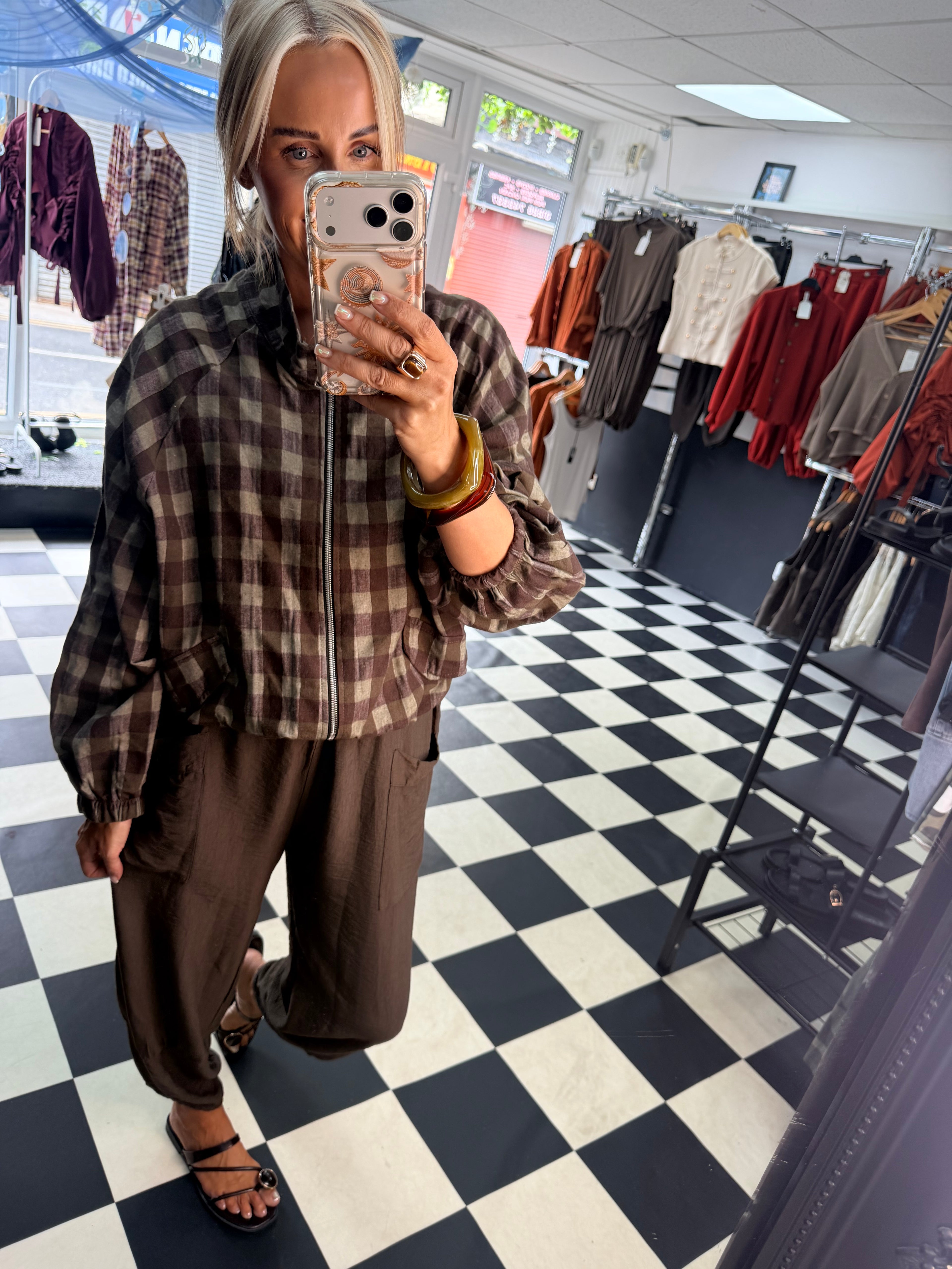 Check Bomber Jacket Green