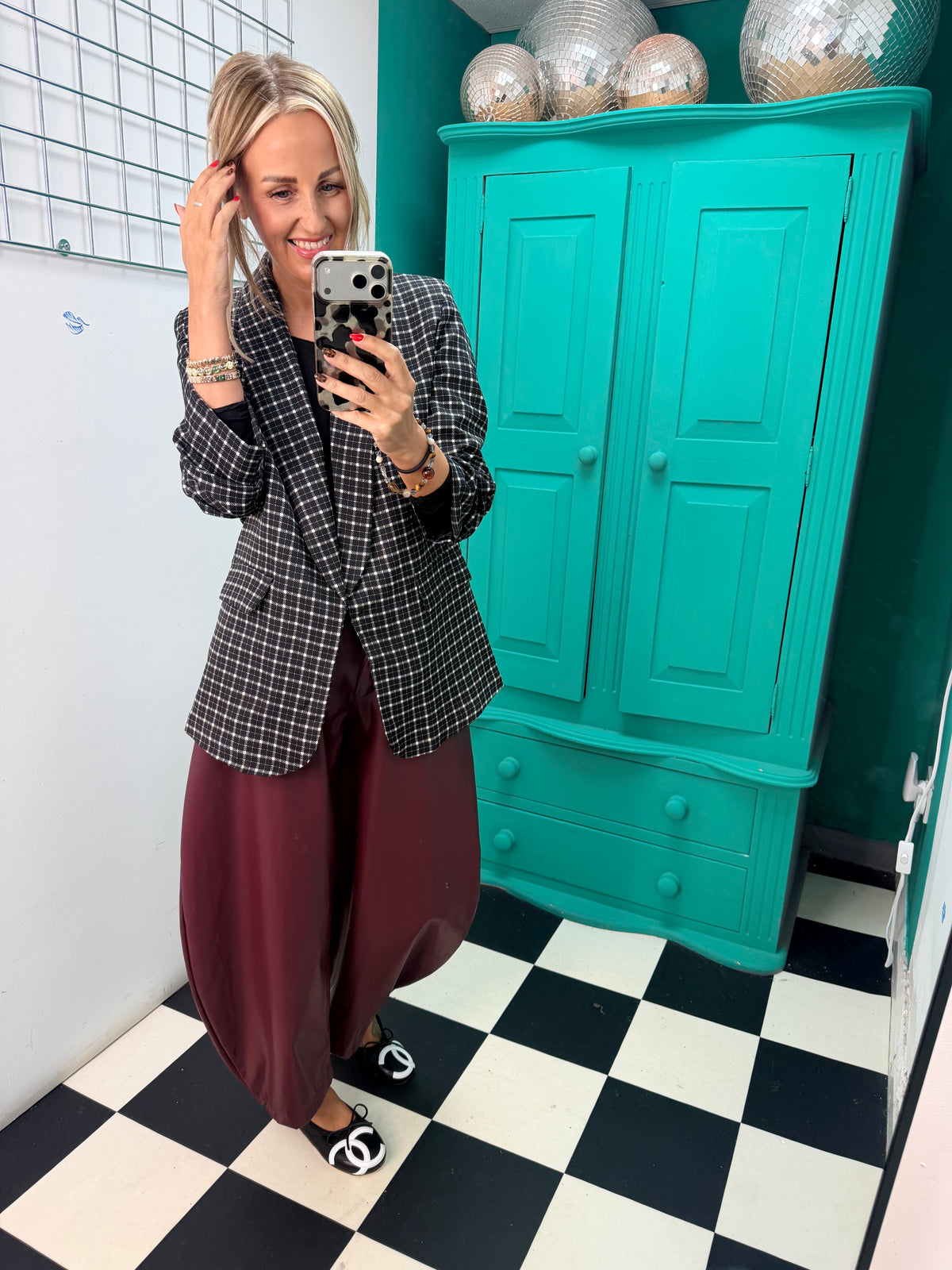 City Chic Check Blazer Black