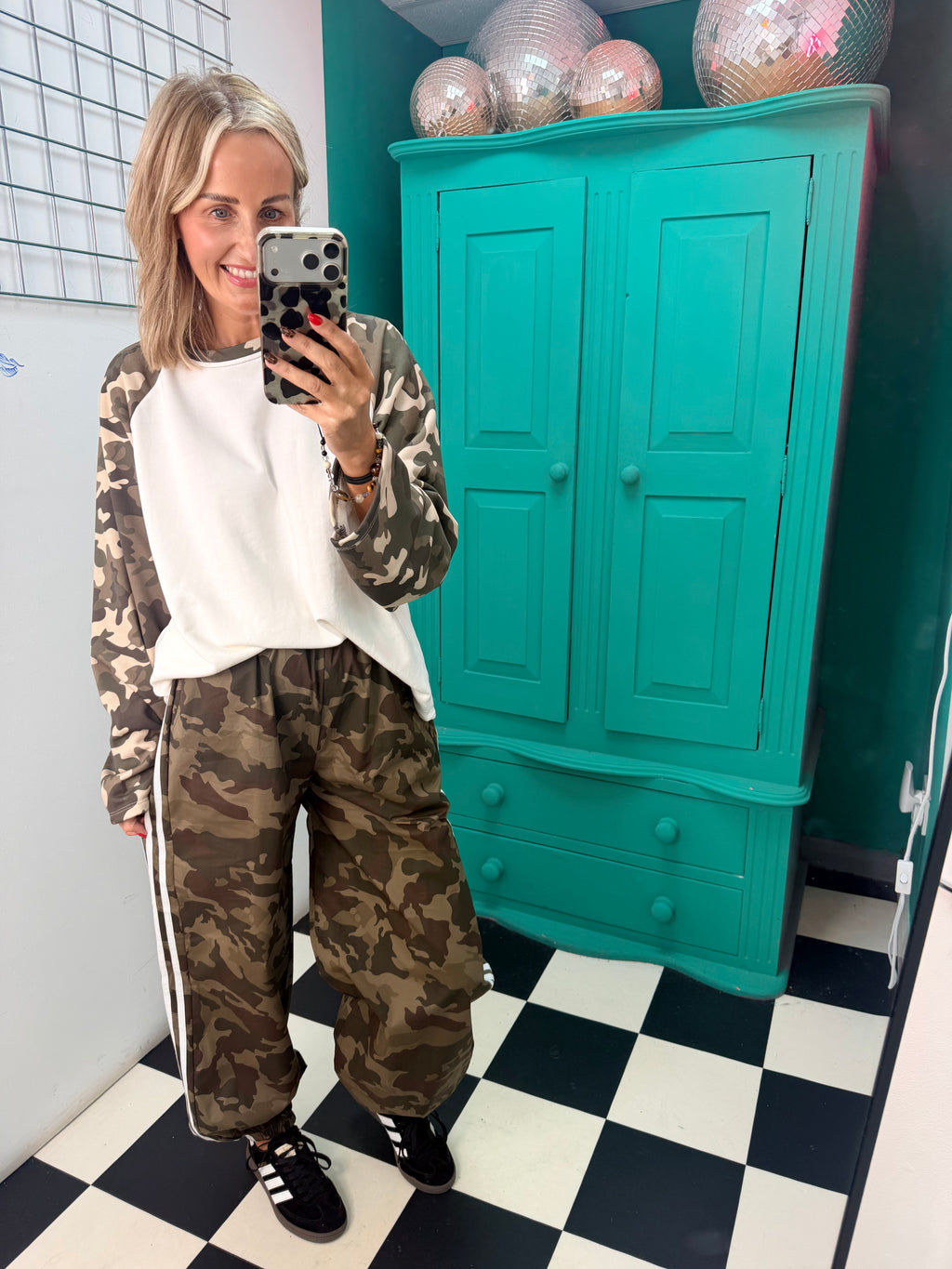 Off Duty Camo Raglan Top White