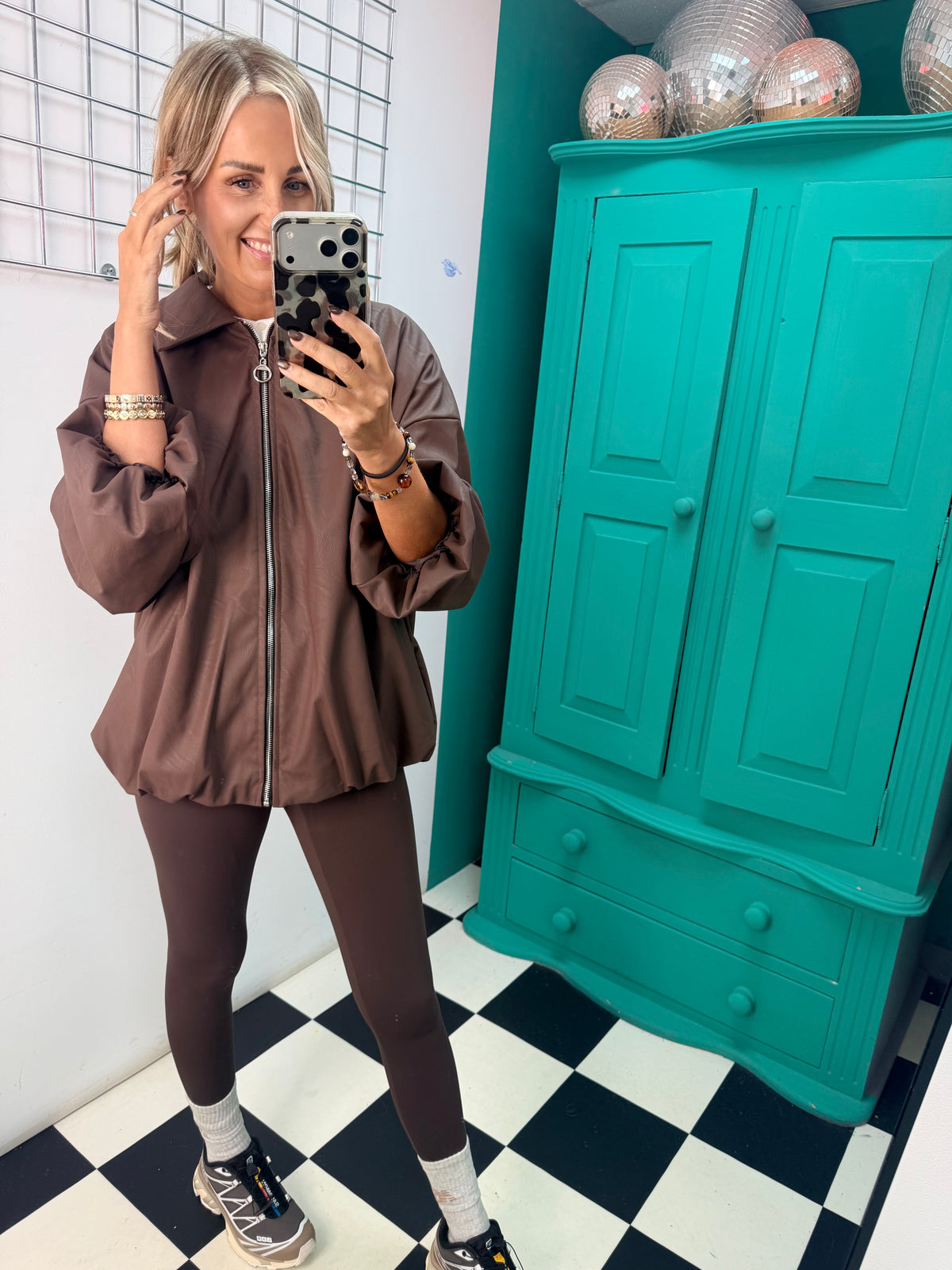 City Chic Leather-Look Bomber Jacket Chocolate Special Buy