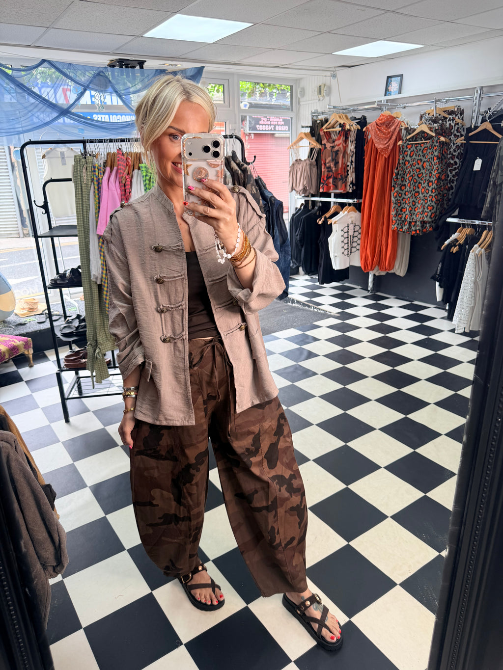 Camo Barrel leg trousers Chocolate