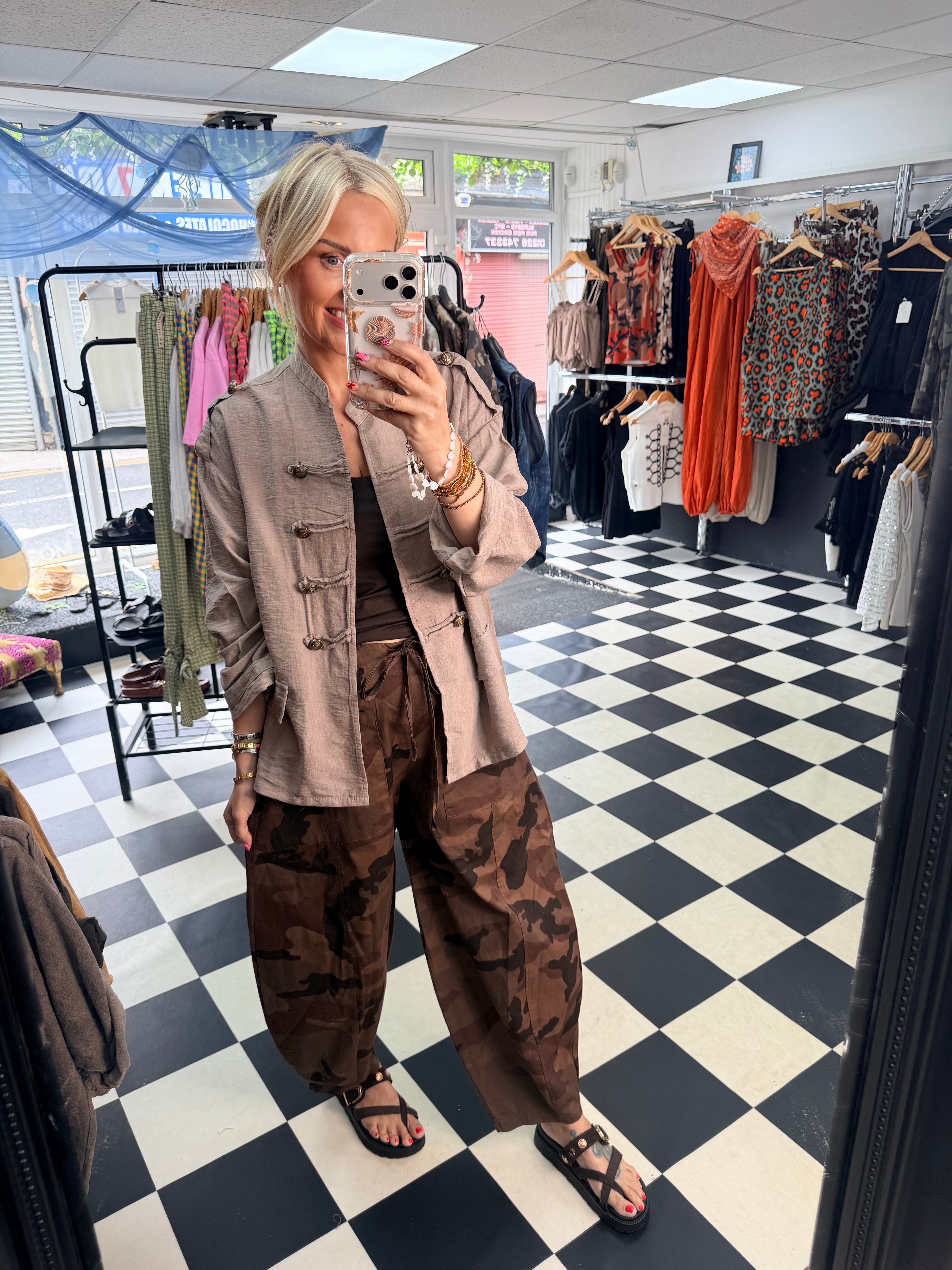 Camo Barrel leg trousers Chocolate