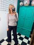 Ribbed Button V Top Taupe