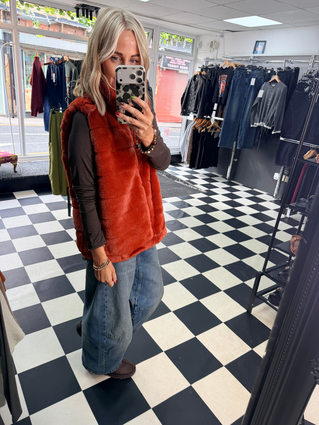 Faux Fur Gilet Rust