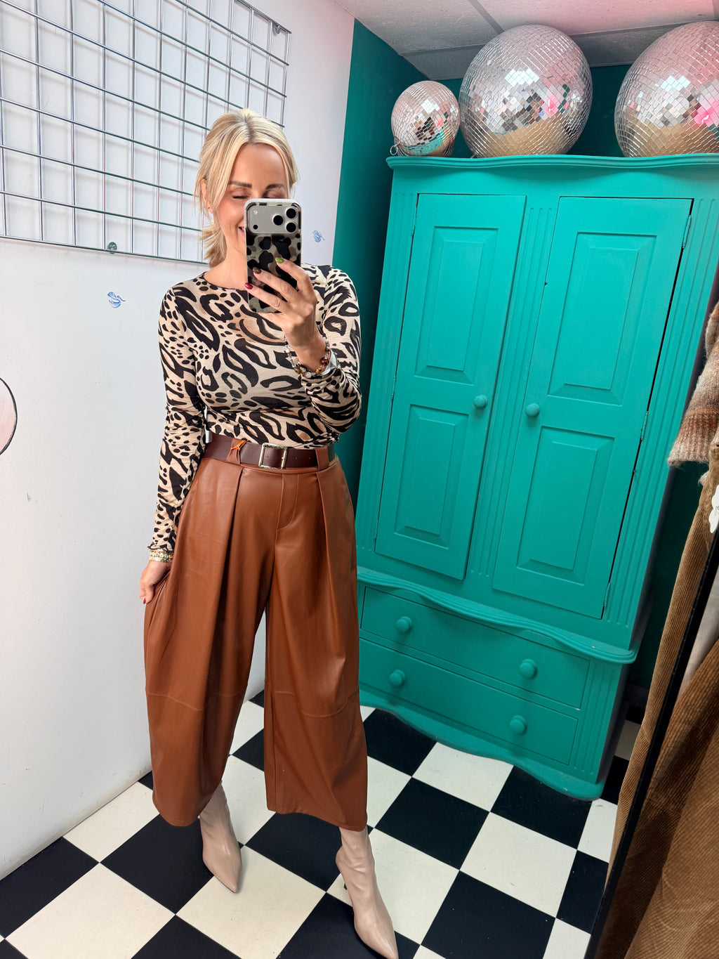 Cashmere Blend Leopard Top Black/Tan