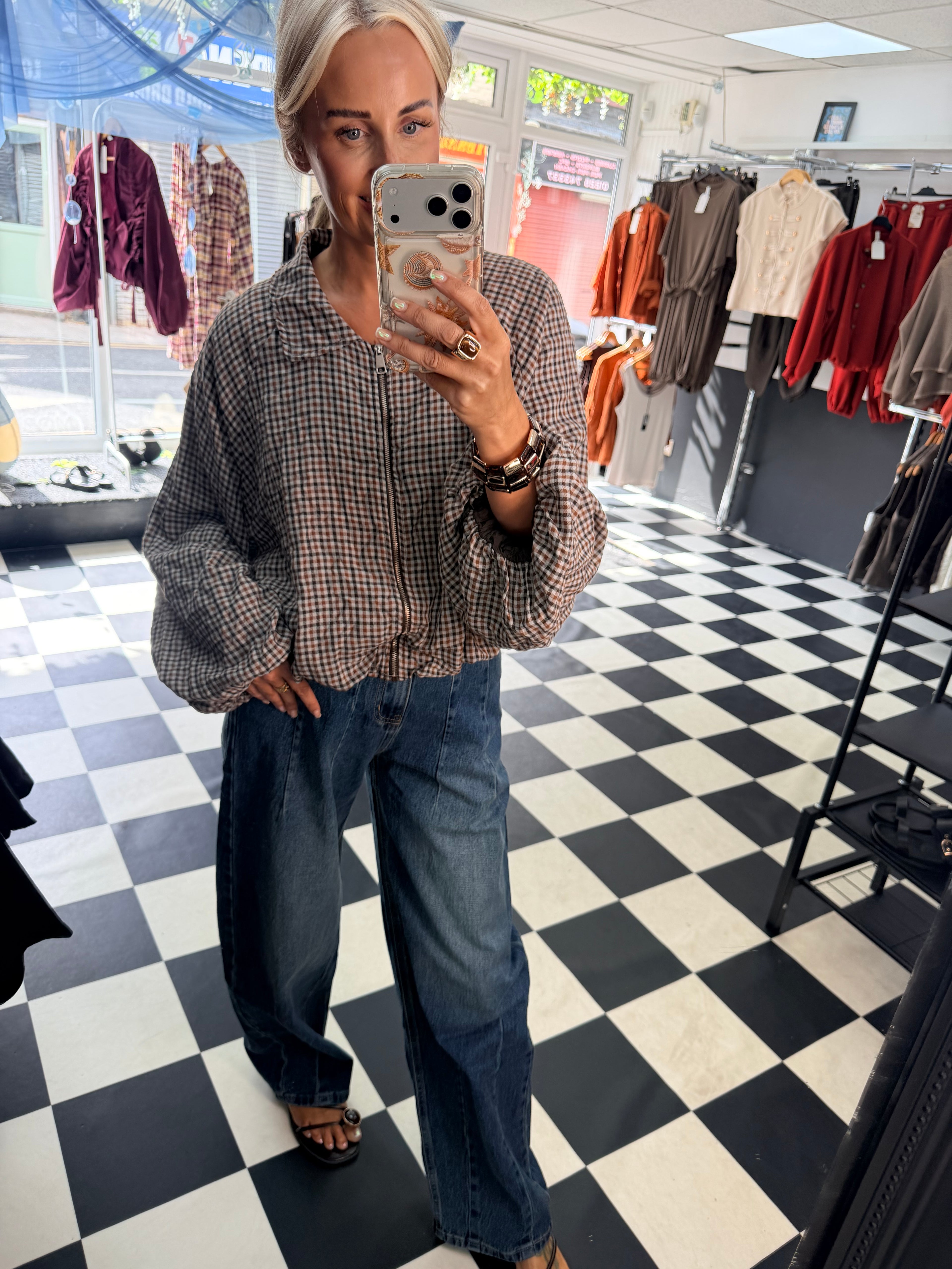 Plaid Slouchy Bomber Chocolate