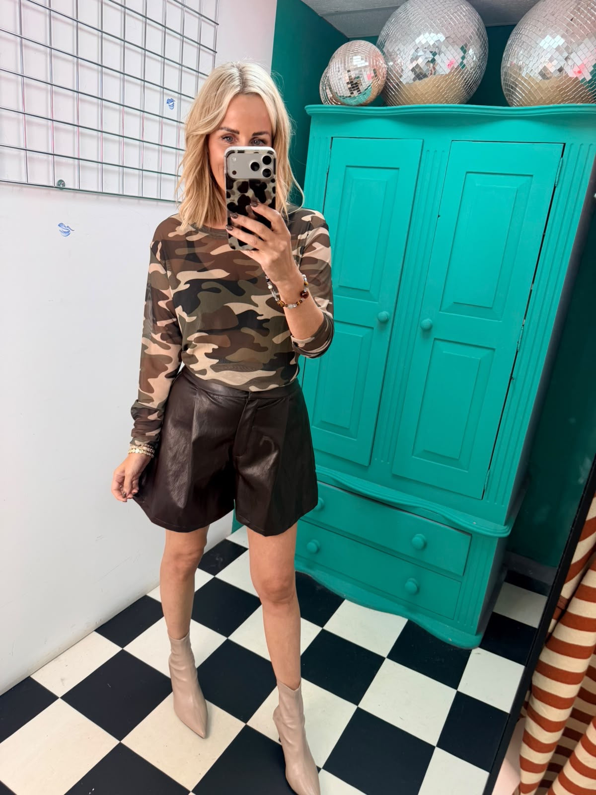 Camo sheer mesh top