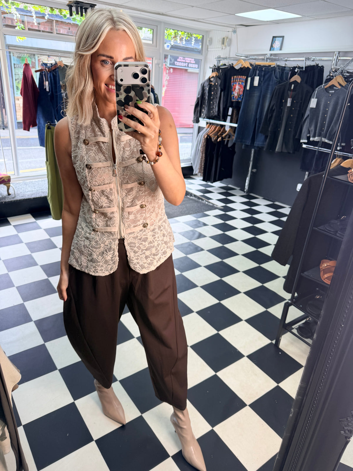 Lace Military Waistcoat Cream