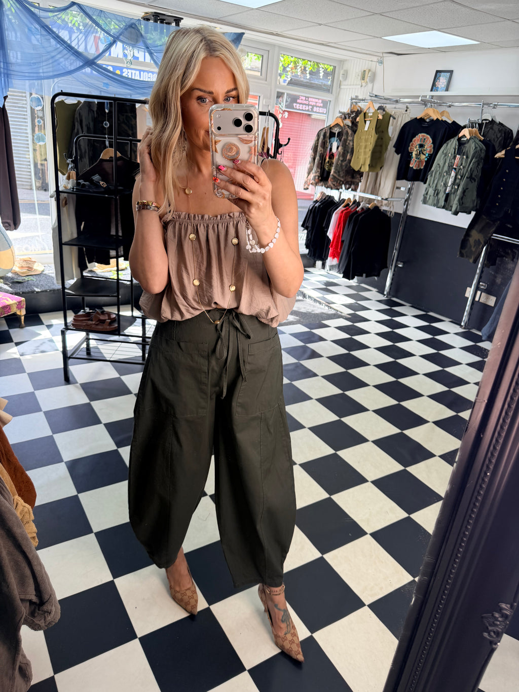Barrel Leg Trousers Khaki