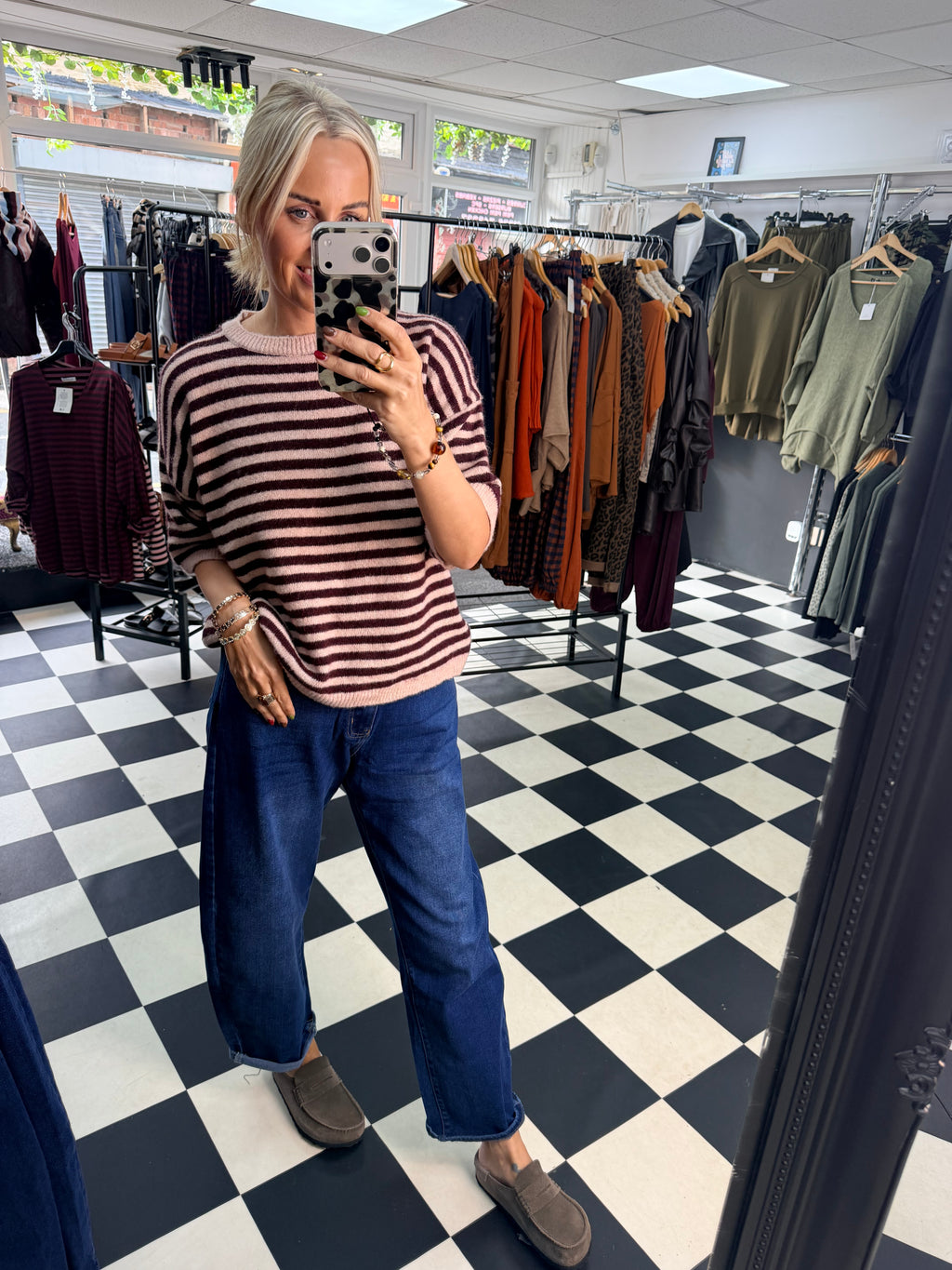 Penny Stripe Jumper Pink and Wine