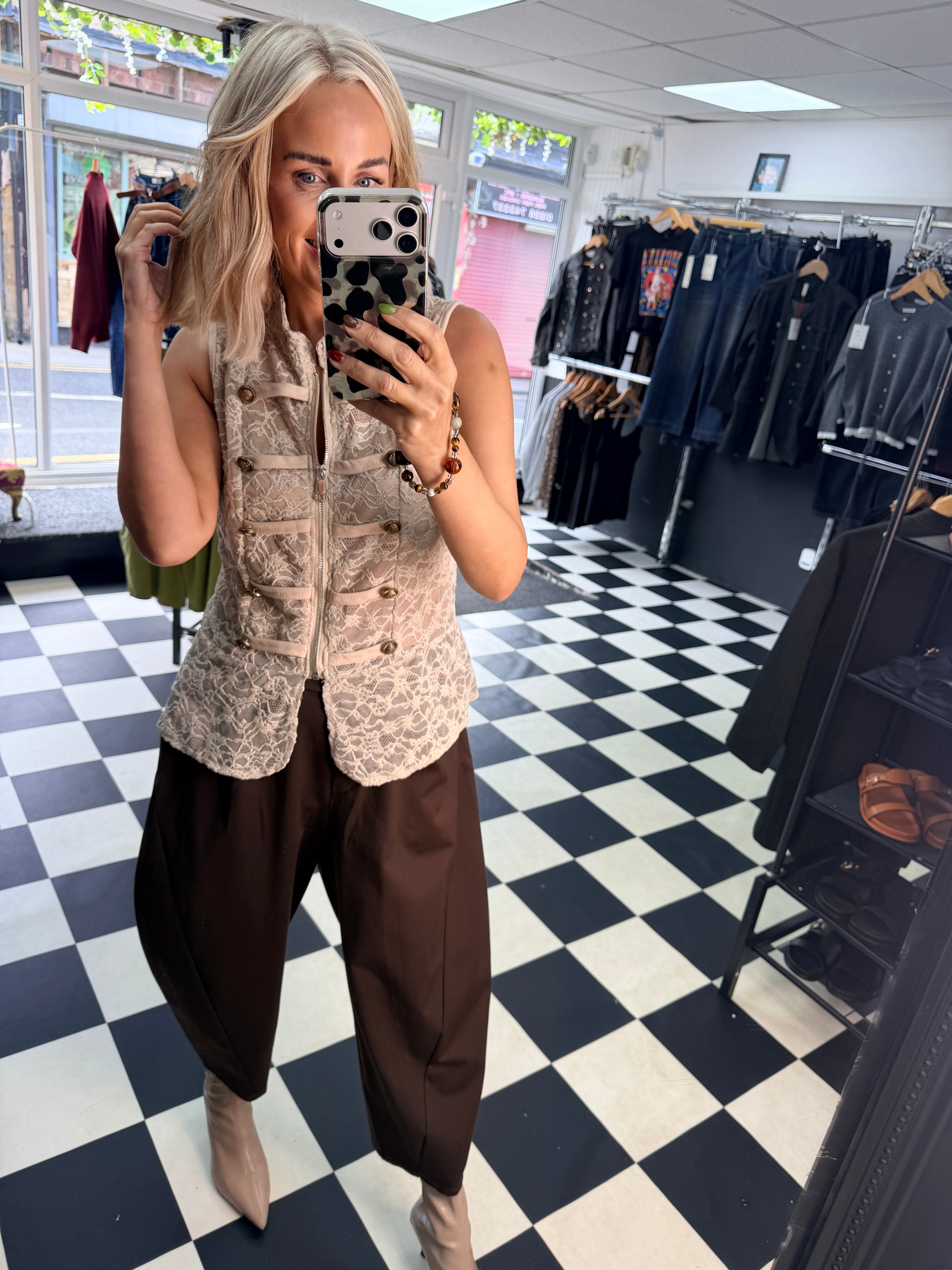 Lace Military Waistcoat Cream