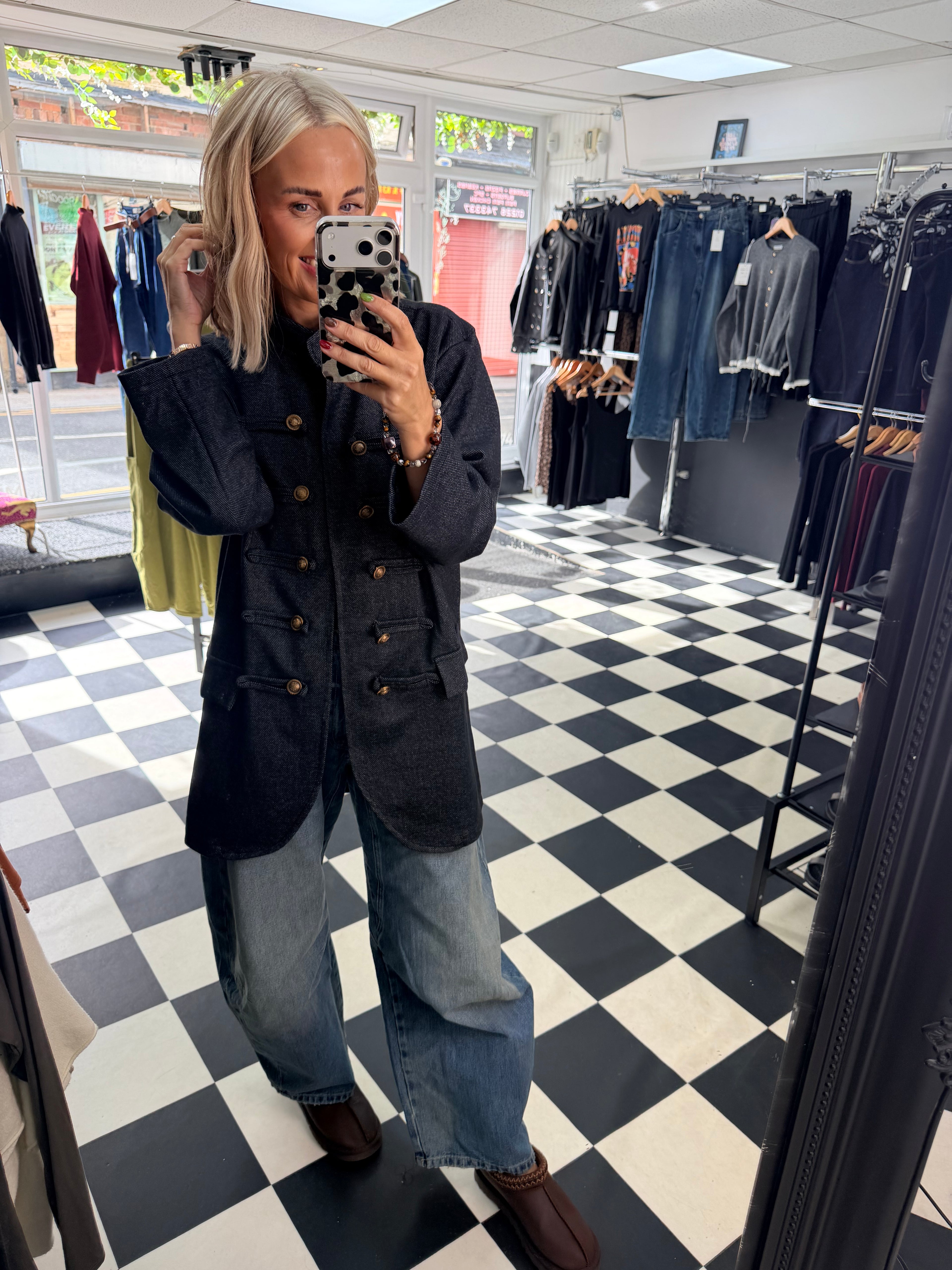 Herringbone Military Jacket Denim