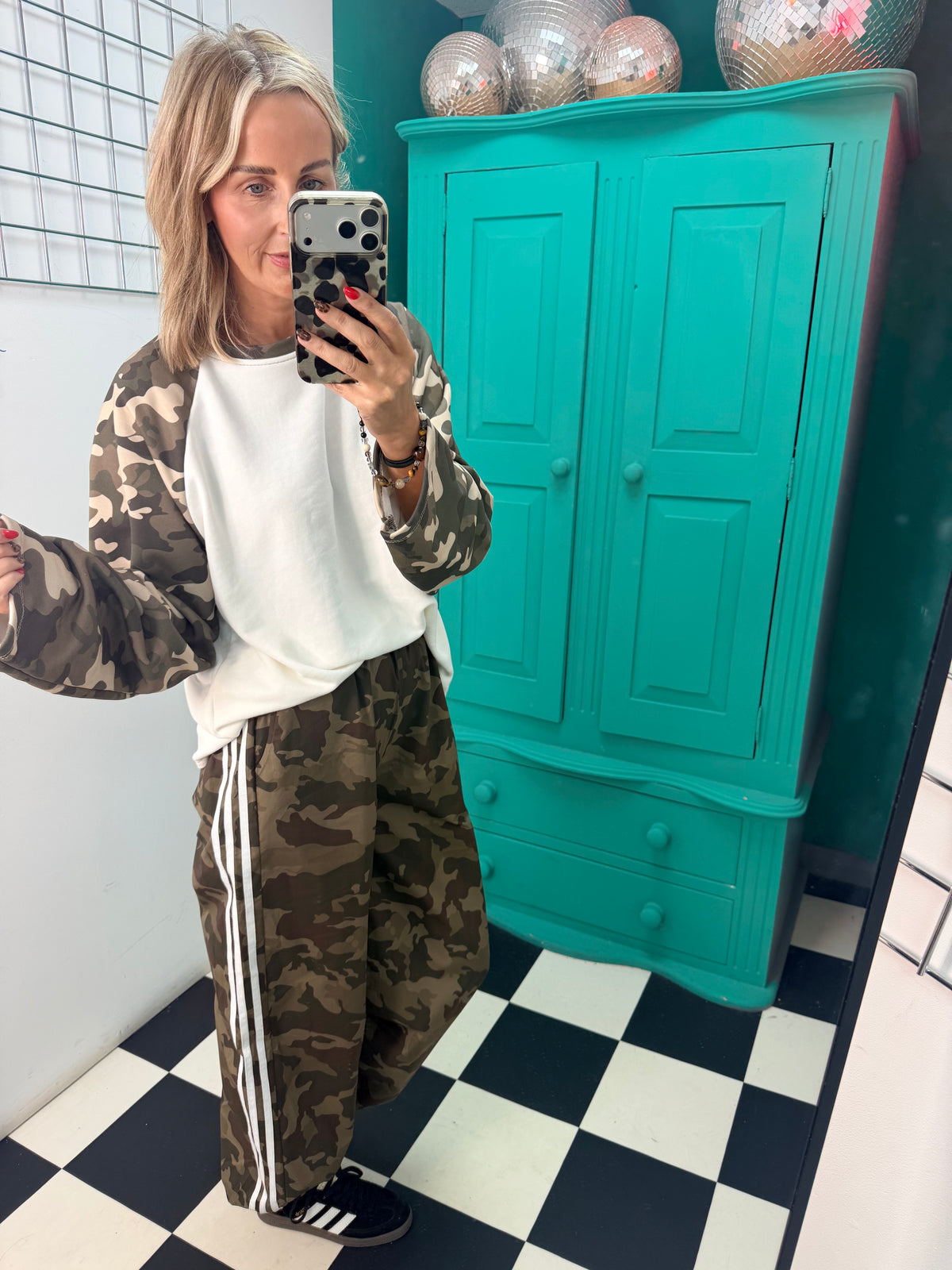 Off Duty Camo Raglan Top White