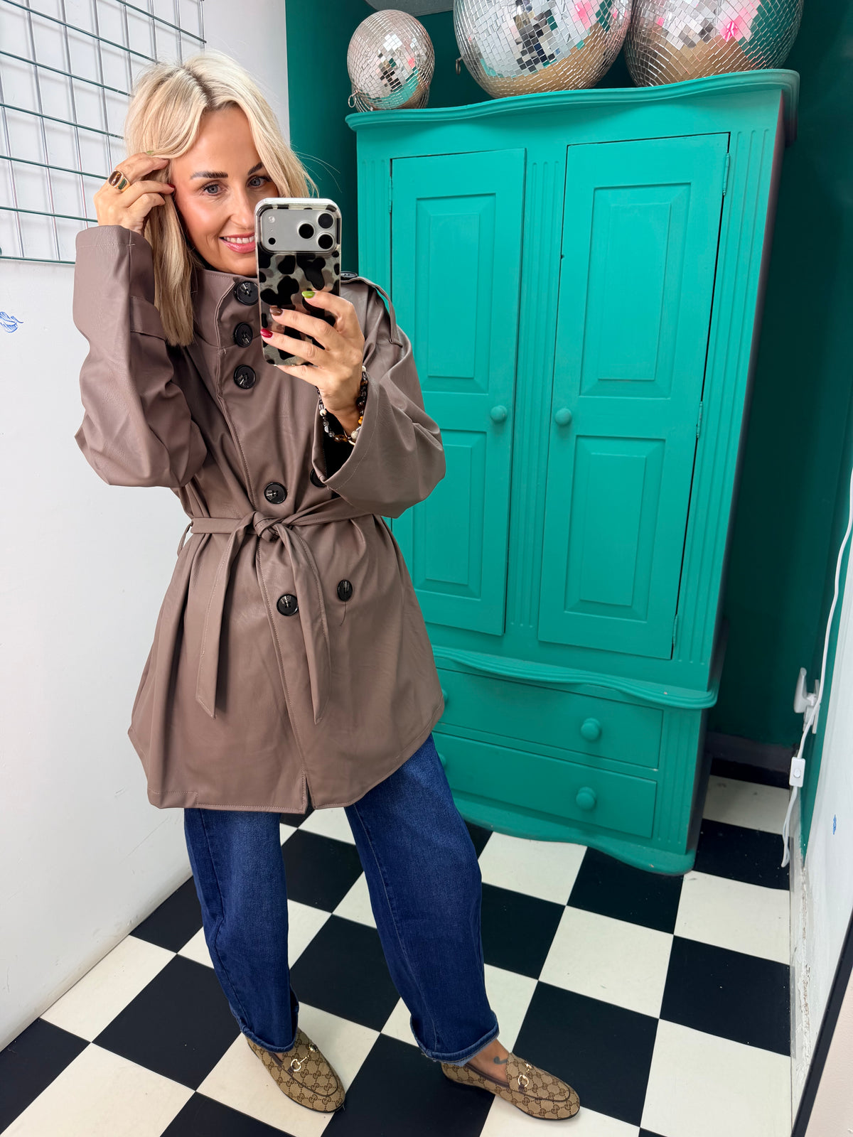 PU Midi Trench Coat Taupe