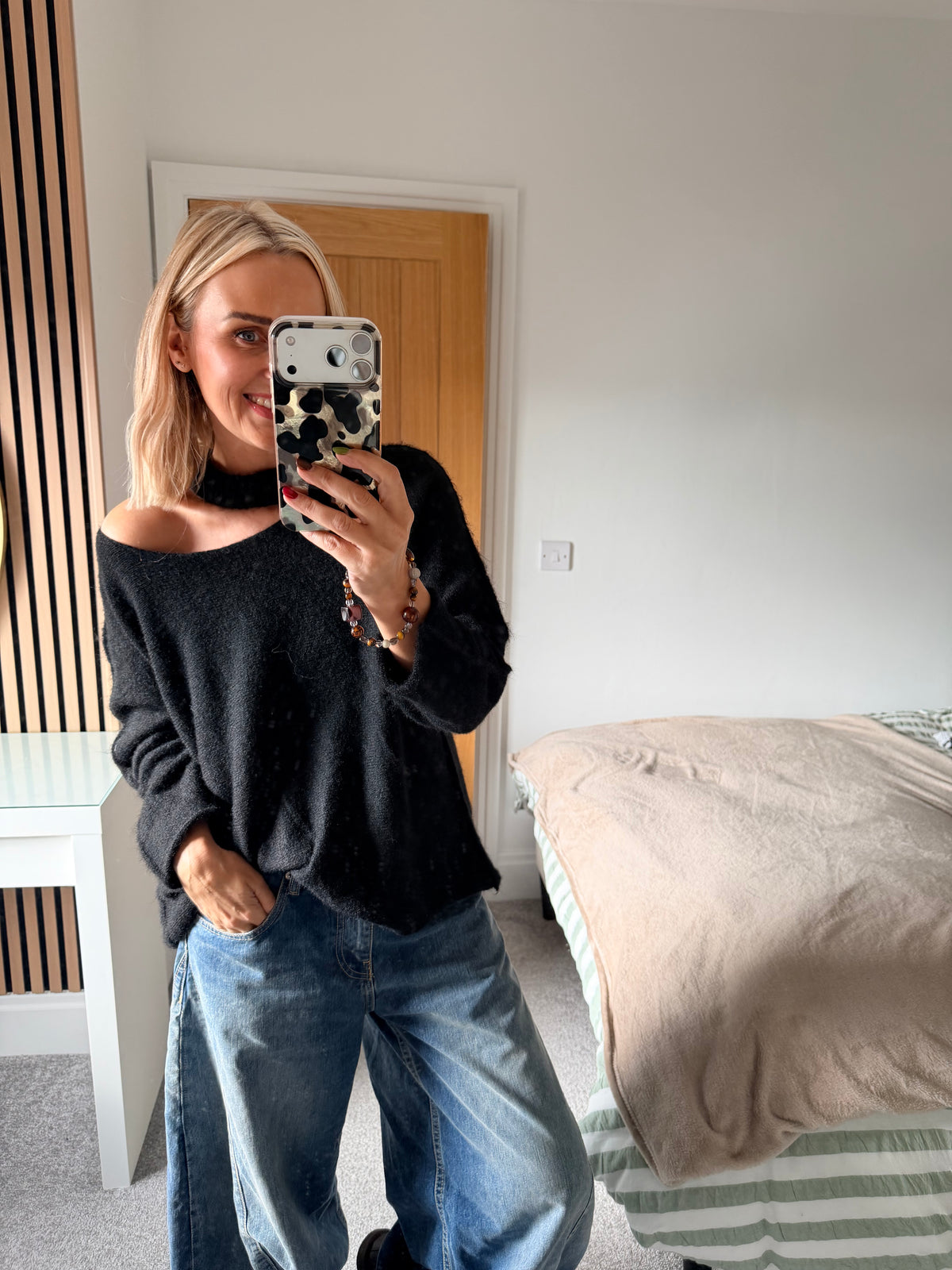 Slash Neck Jumper Black