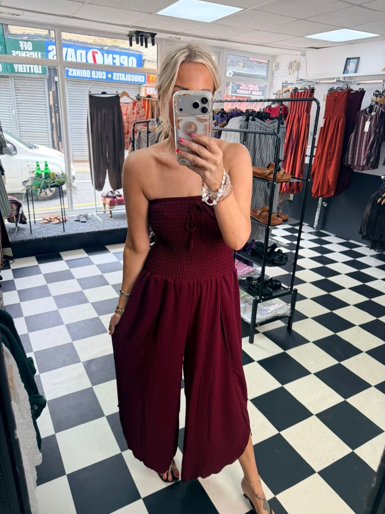 Bandeau Jumpsuit Wine