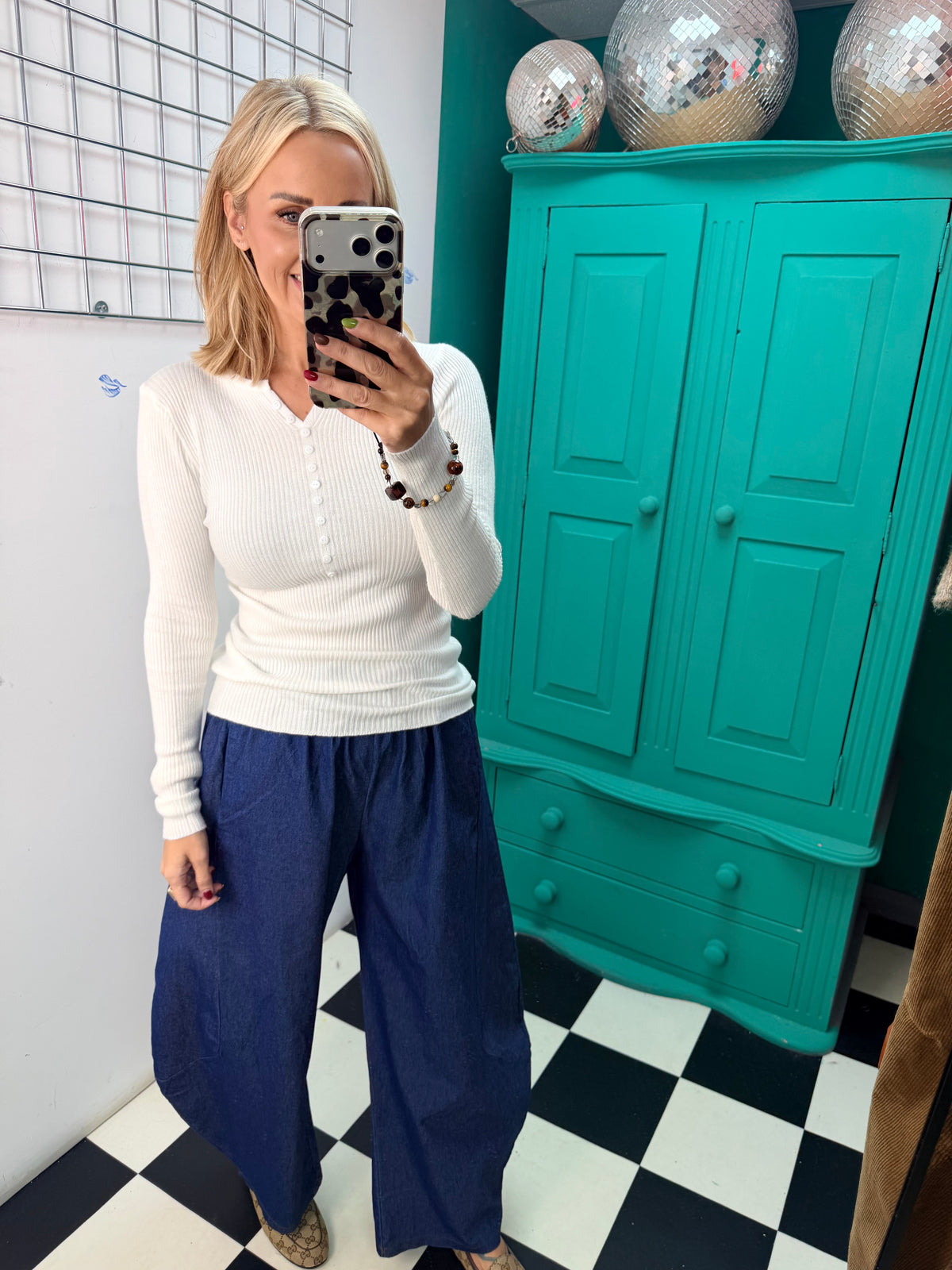 Ribbed Button Down Top White