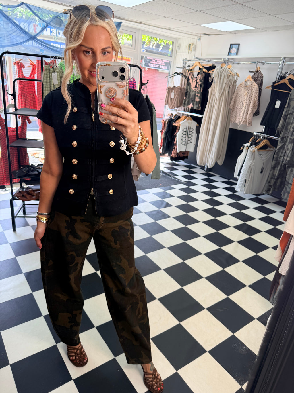 Military Cap Sleeve Waistcoat Black