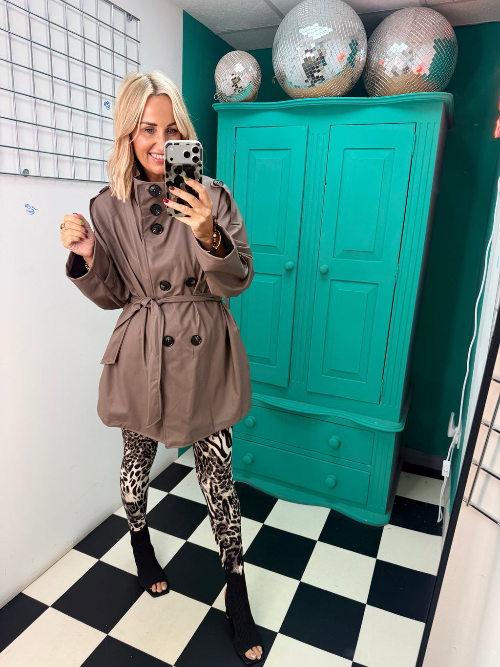 PU Midi Trench Coat Taupe