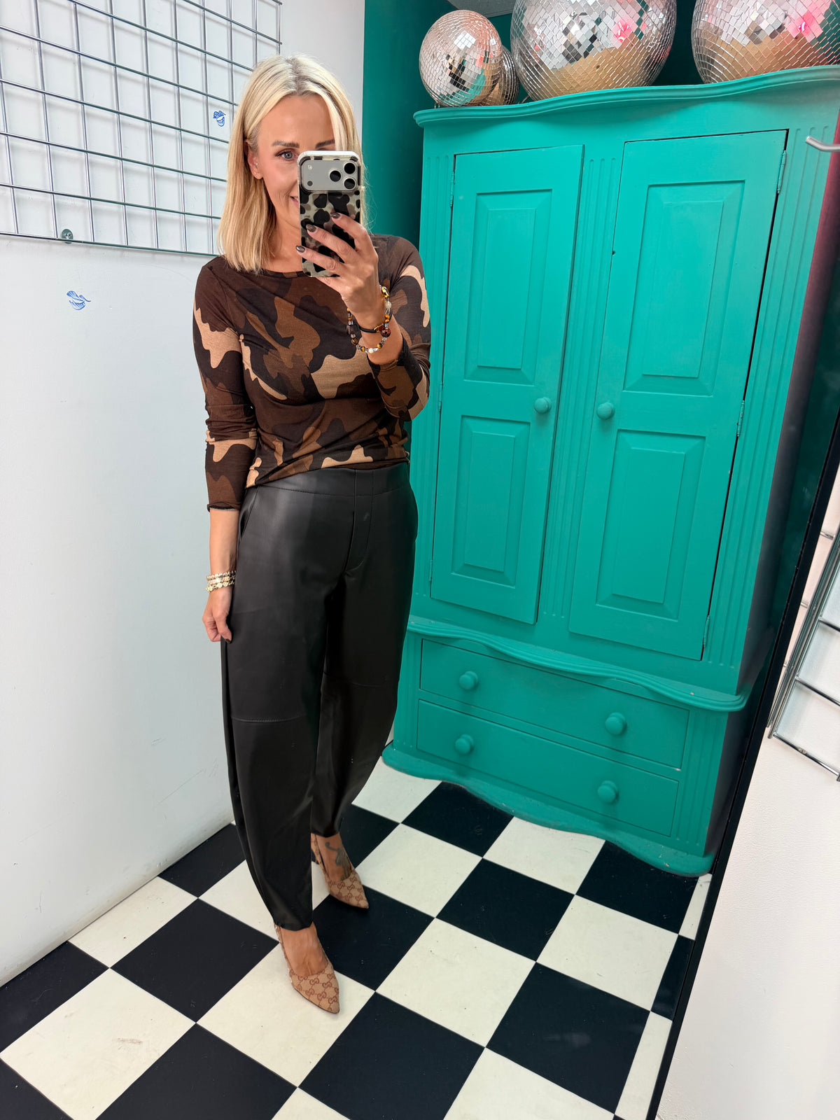 Pu Carrot Leg Trousers Black