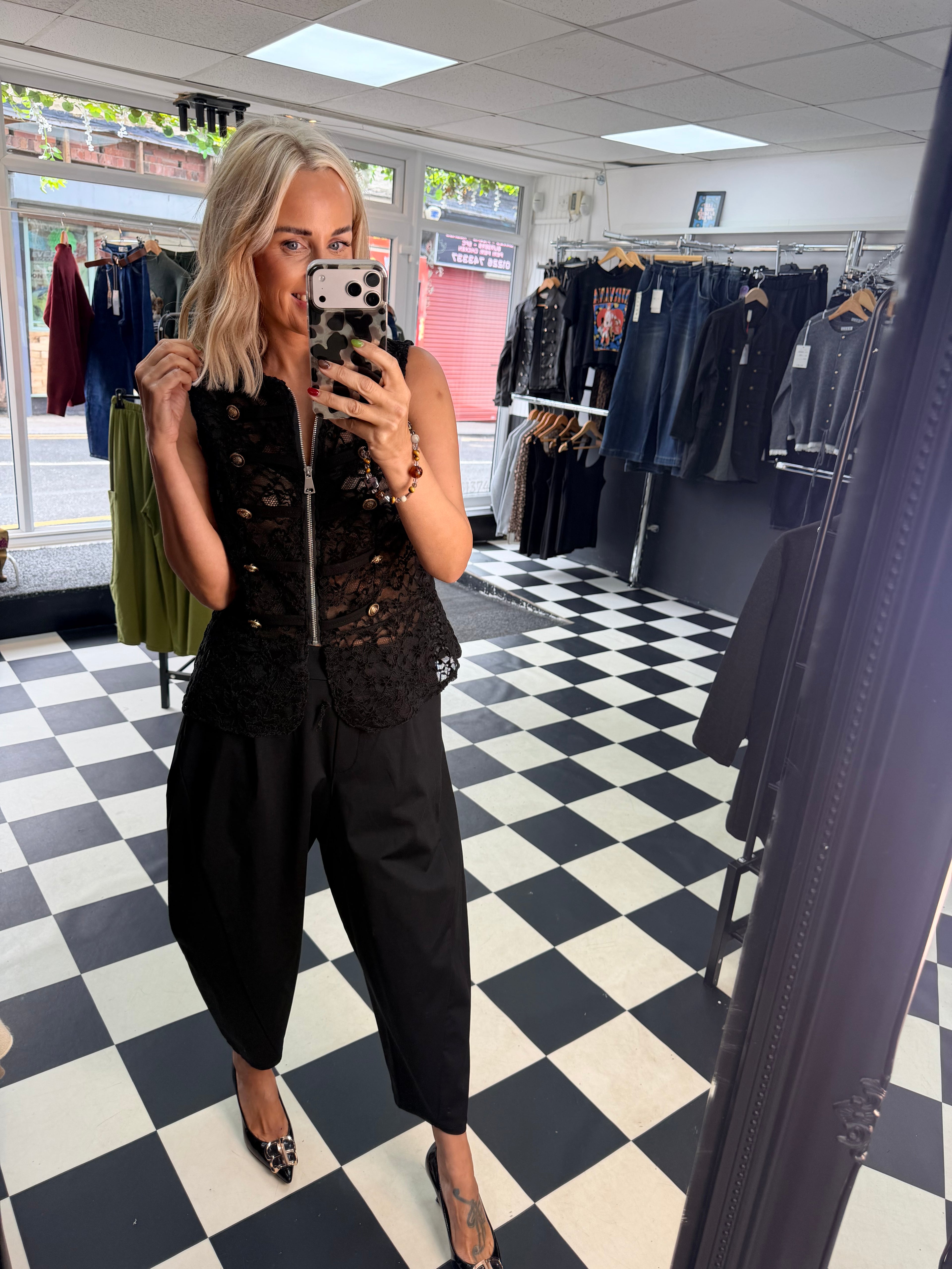 Lace Military Waistcoat Black