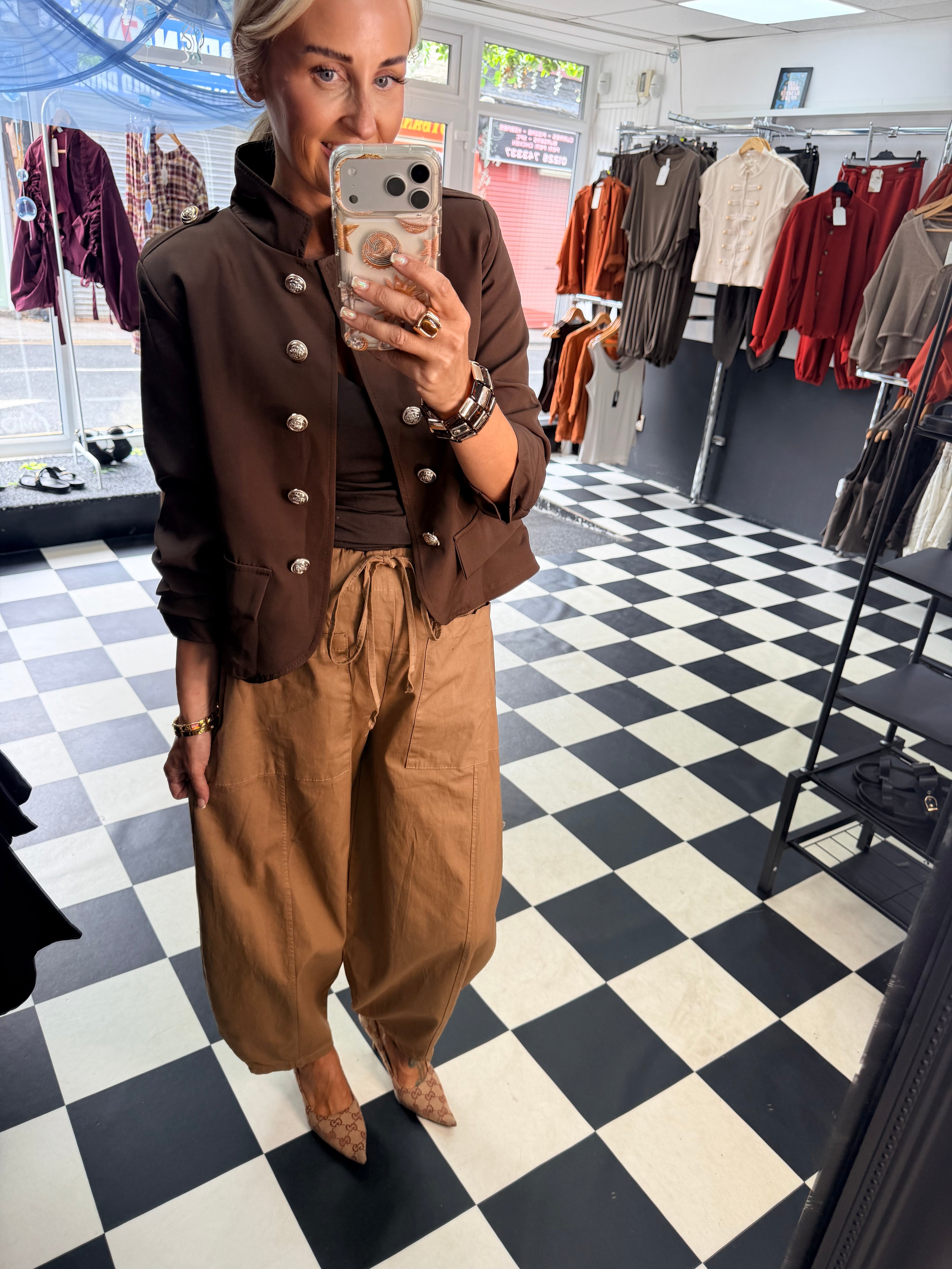 Military Crop Blazer Chocolate