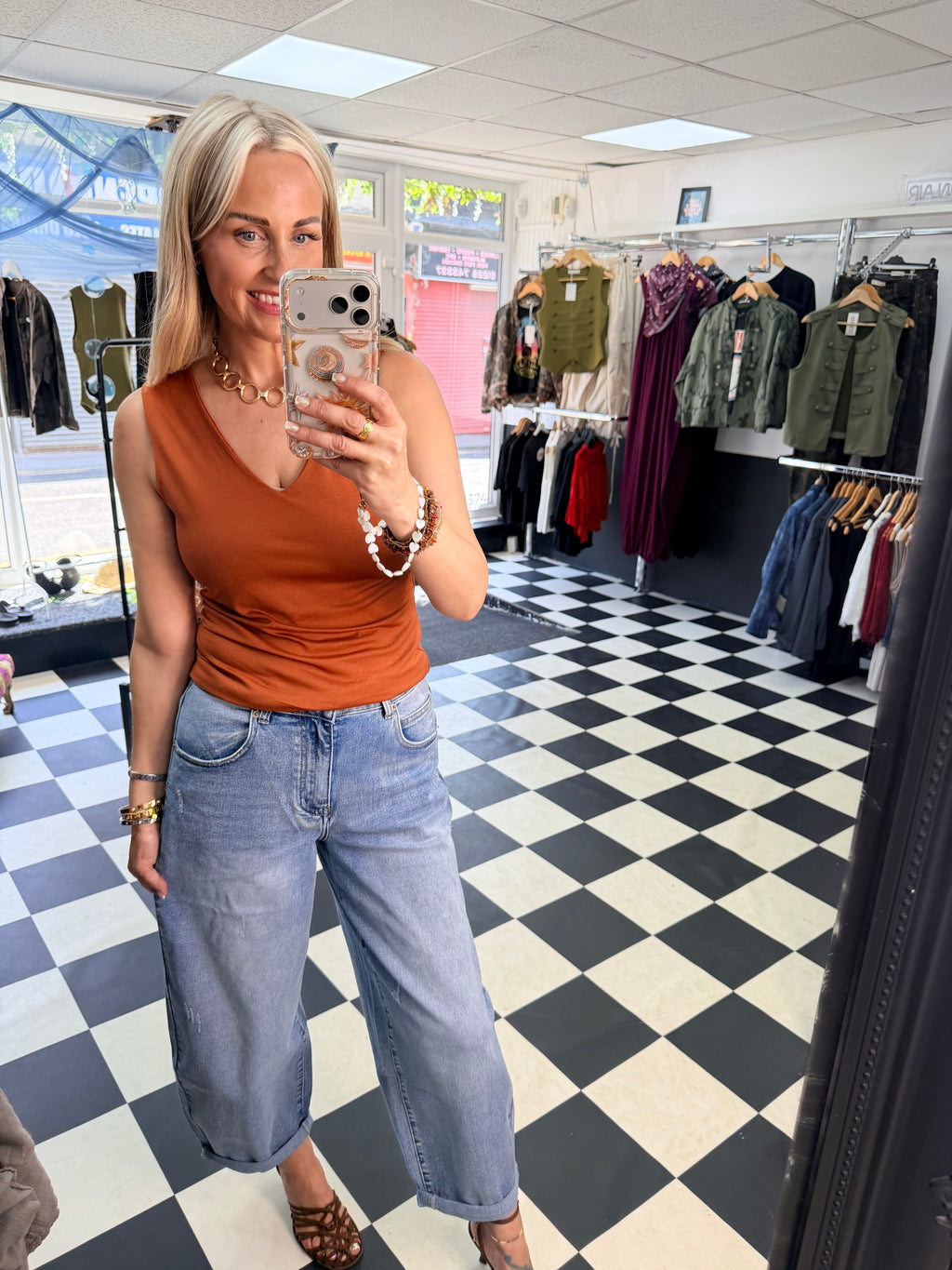 V Neck Basic Vest Rust