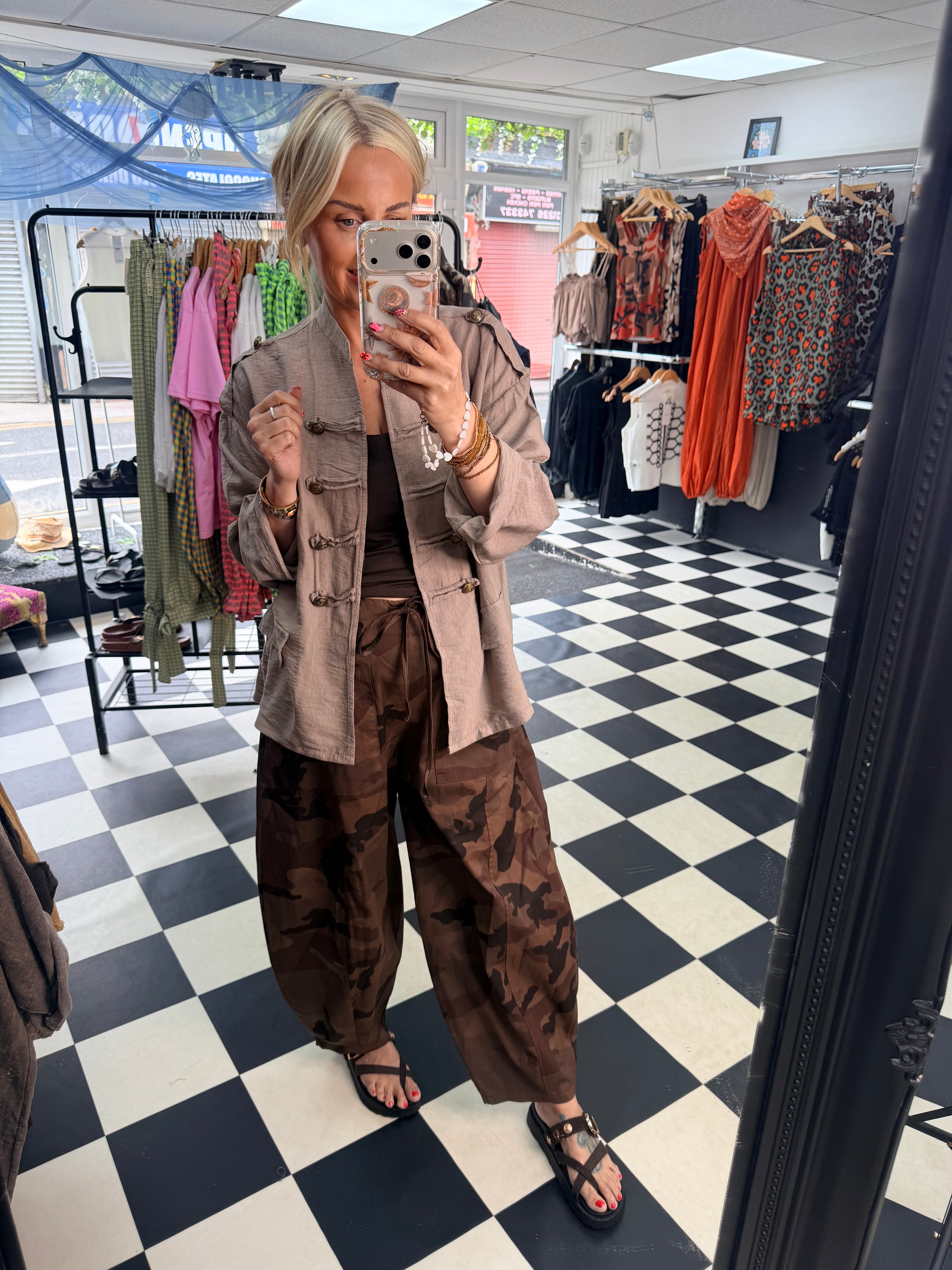 Camo Barrel leg trousers Chocolate