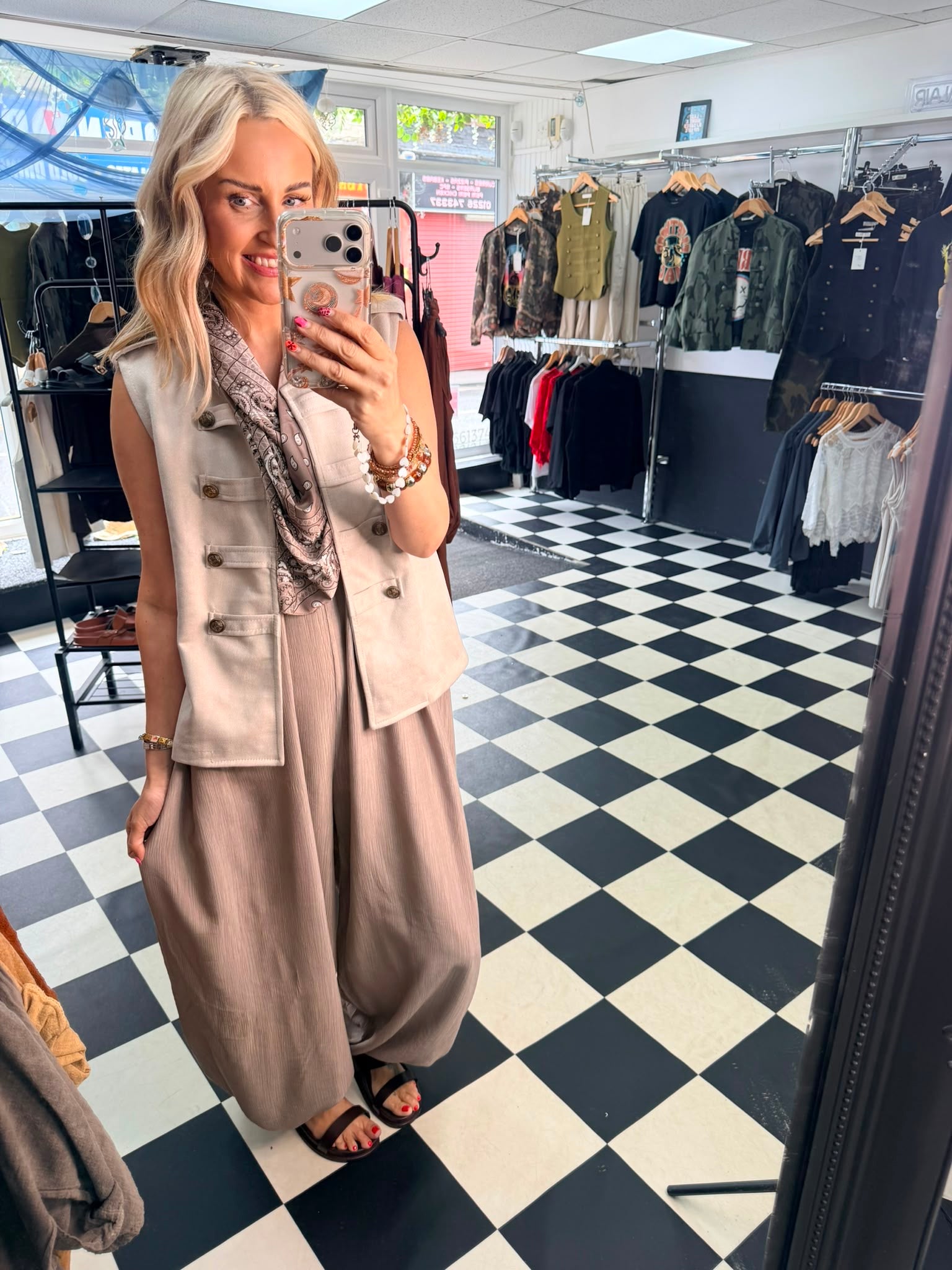 Faux suede military waistcoat - cream