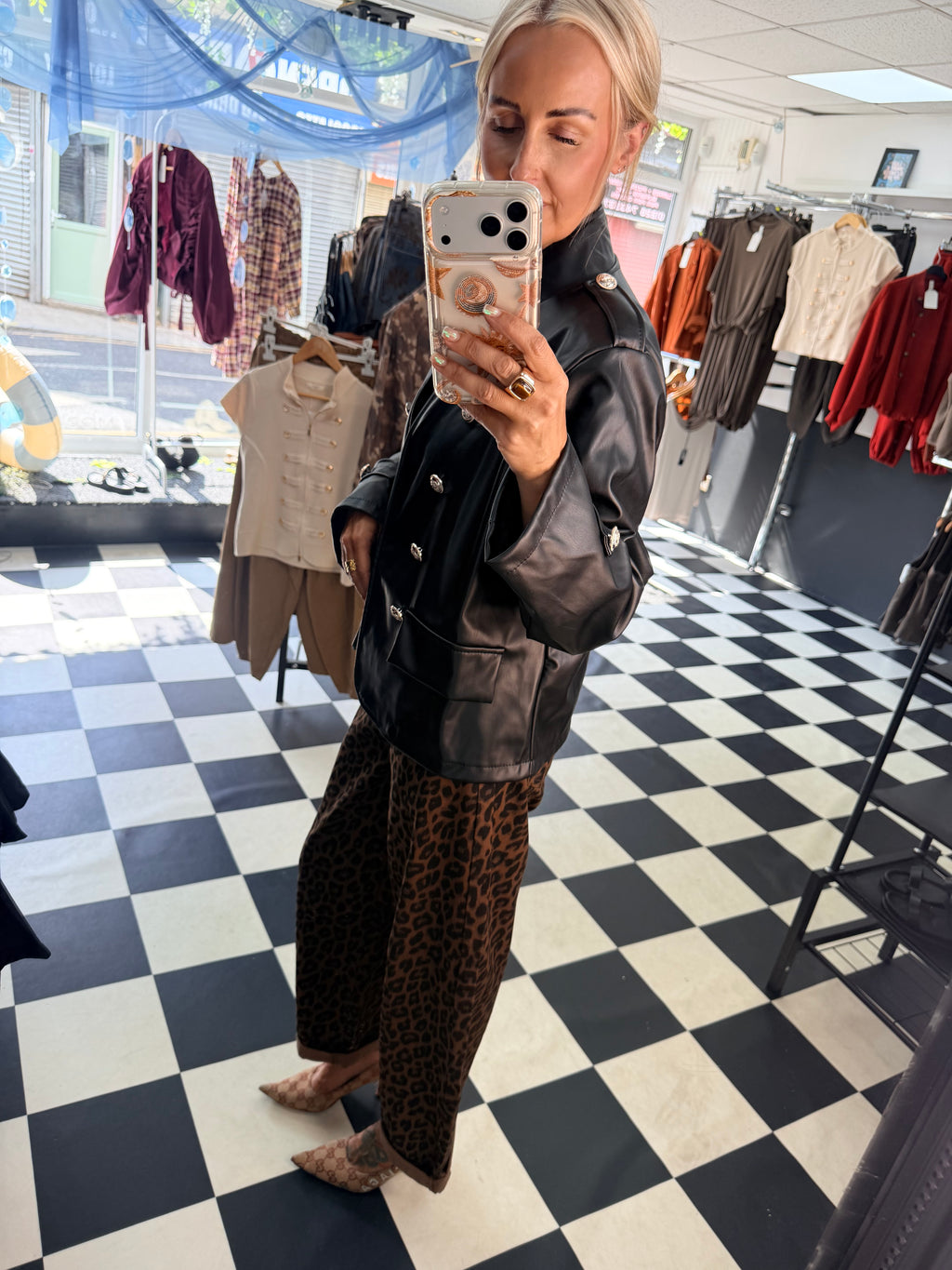 Boxy Style Pu Blazer Black