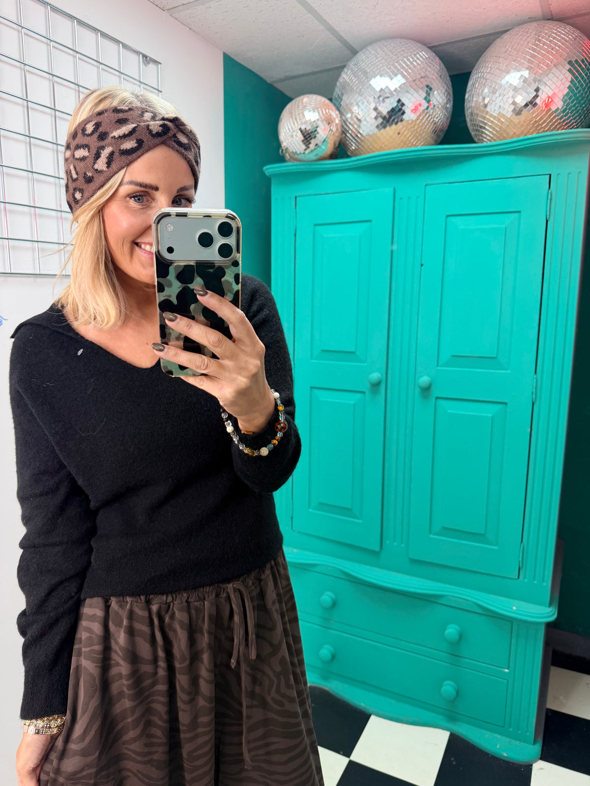 Leopard Twist headband - Chocolate