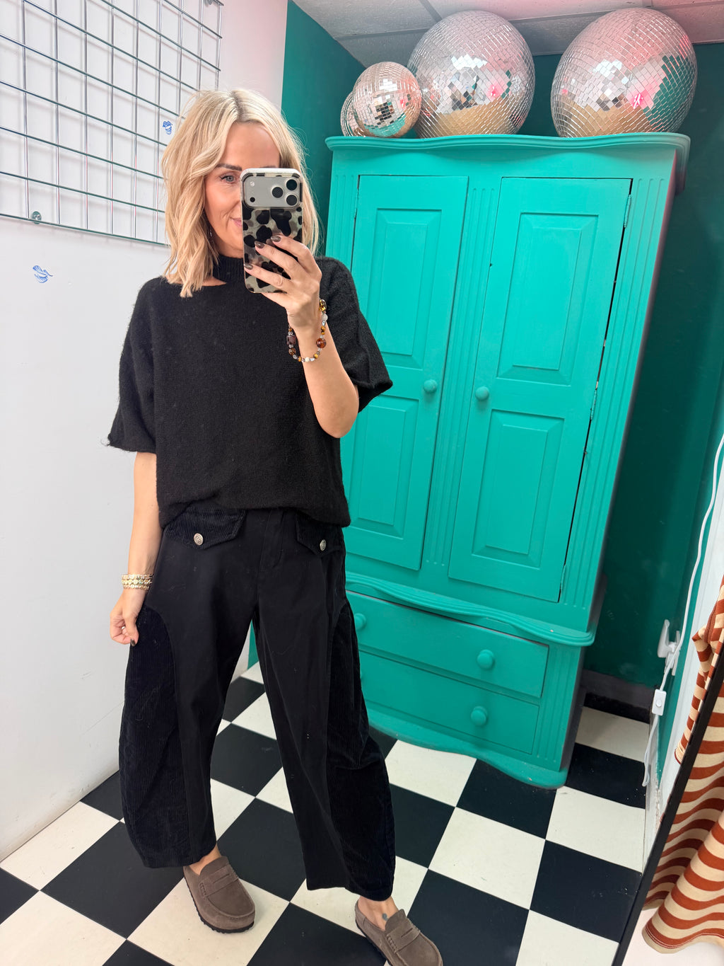Cord patch trousers - Black