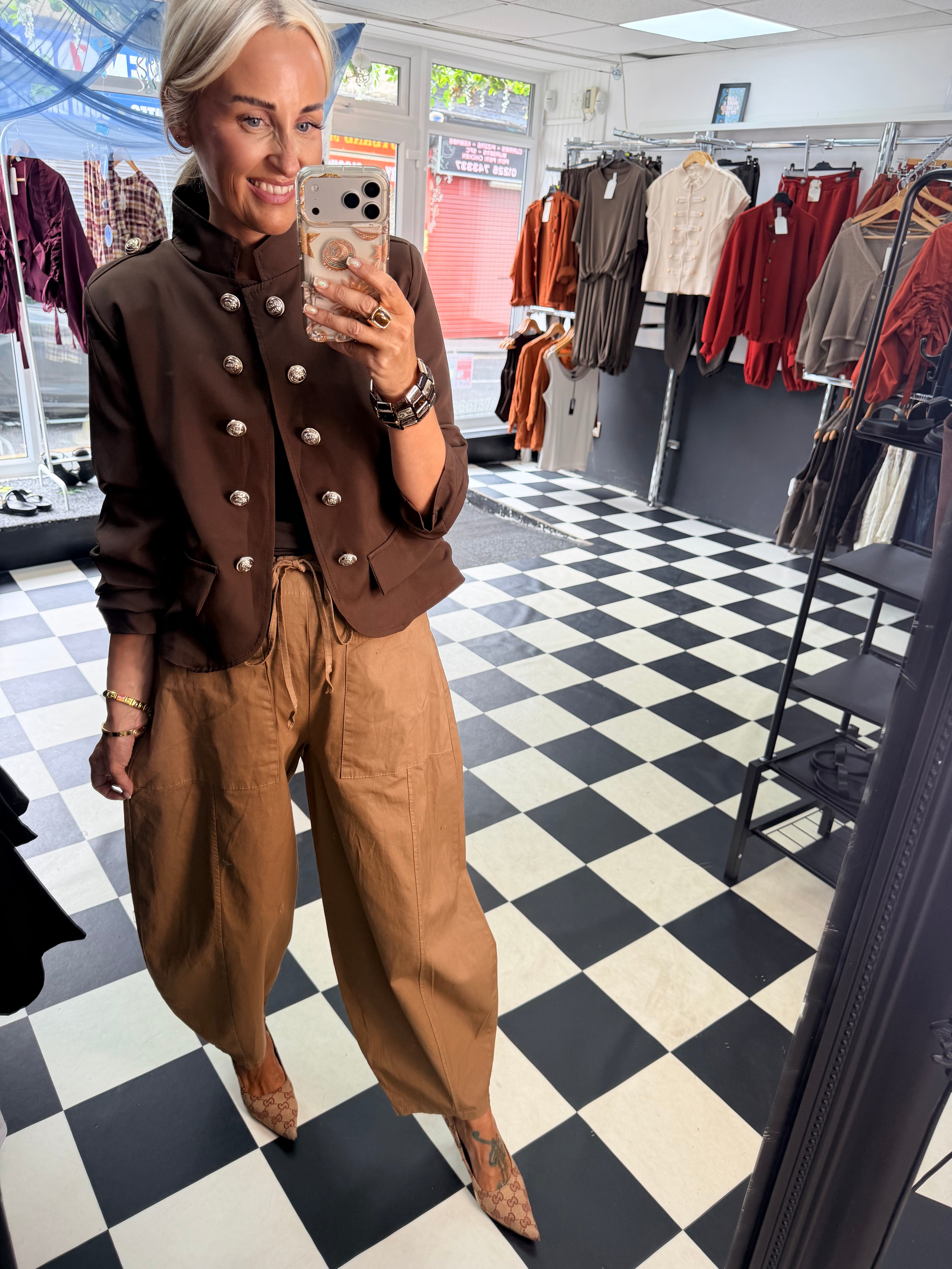 Military Crop Blazer Chocolate