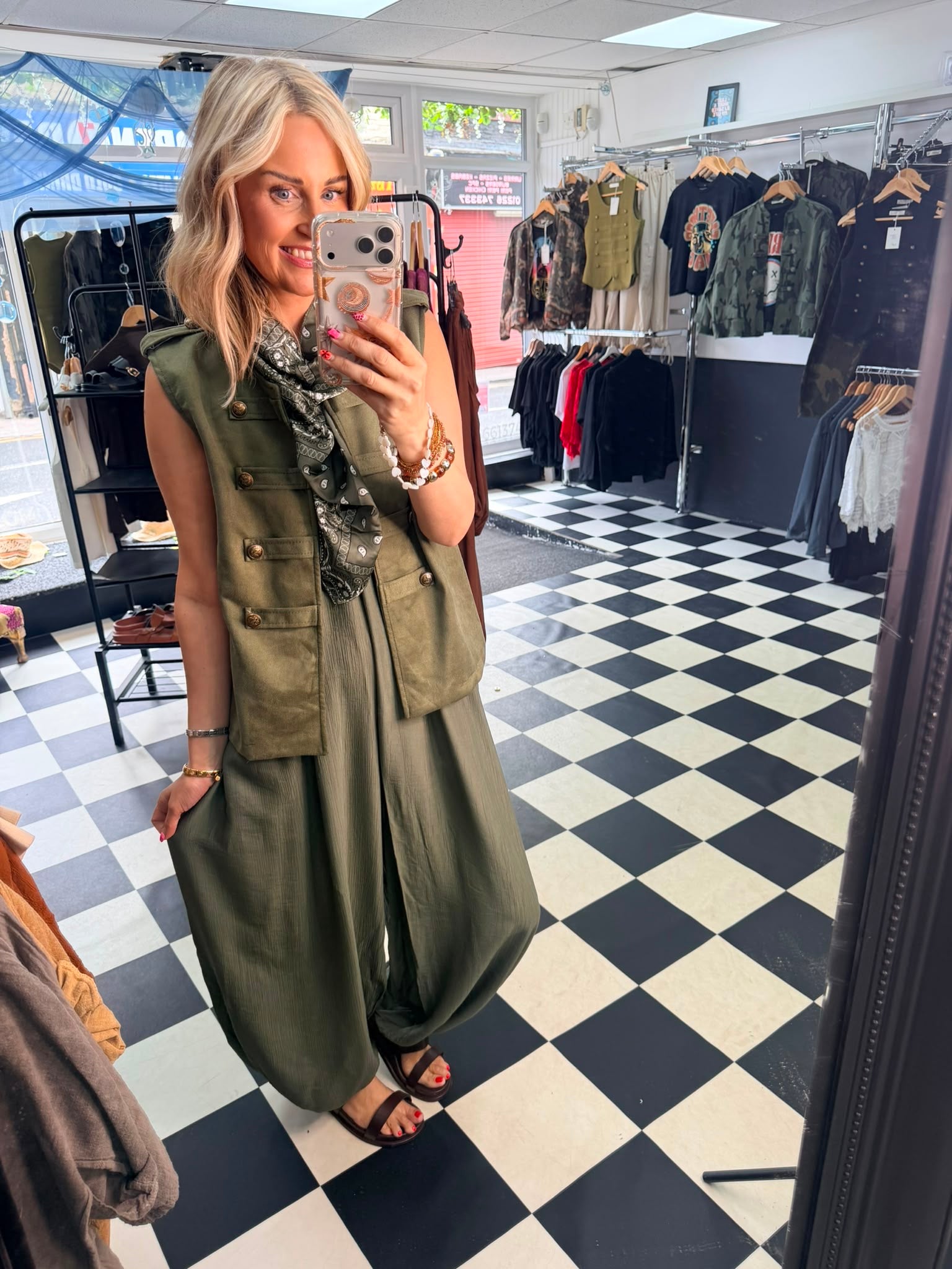 Faux suede military waistcoat - khaki