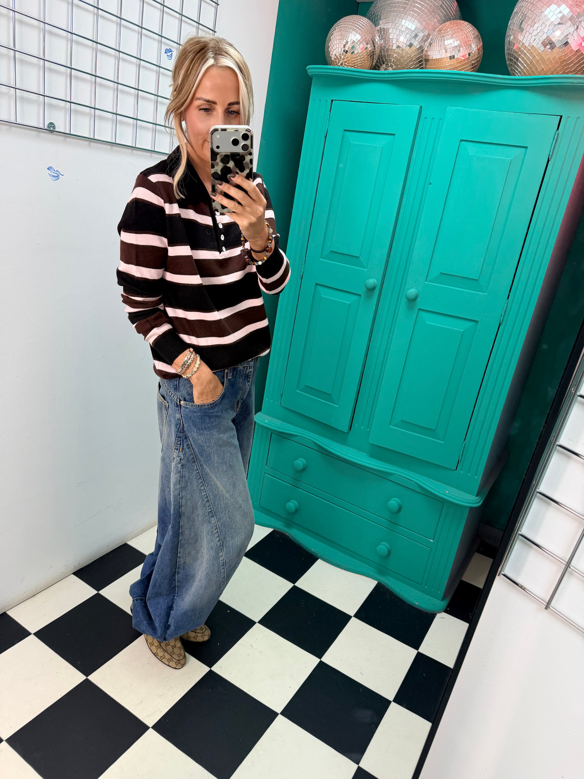 The Stripe Club Polo Jumper Black-Choc-Pink Special buy