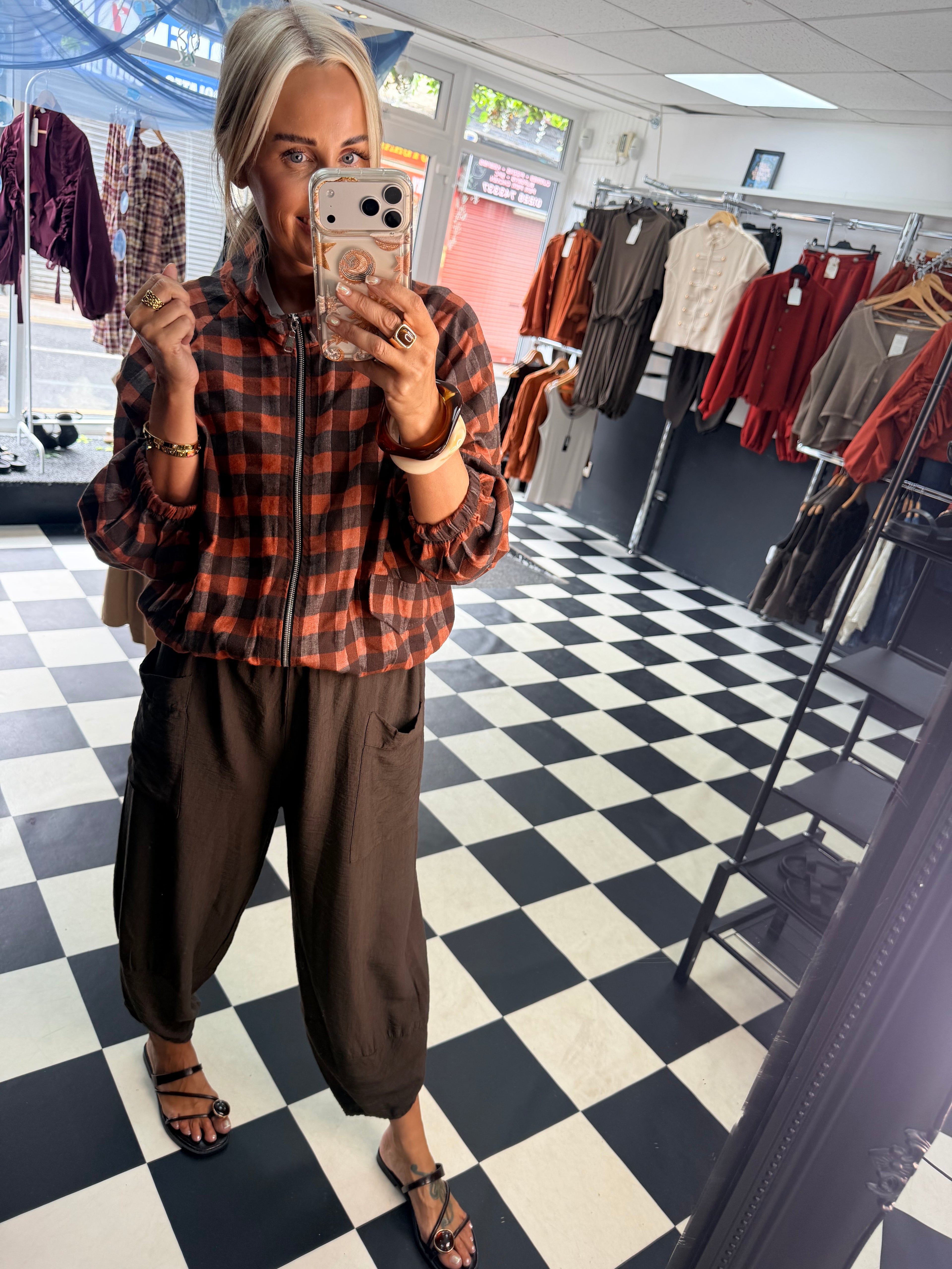 Check Bomber Jacket Rust