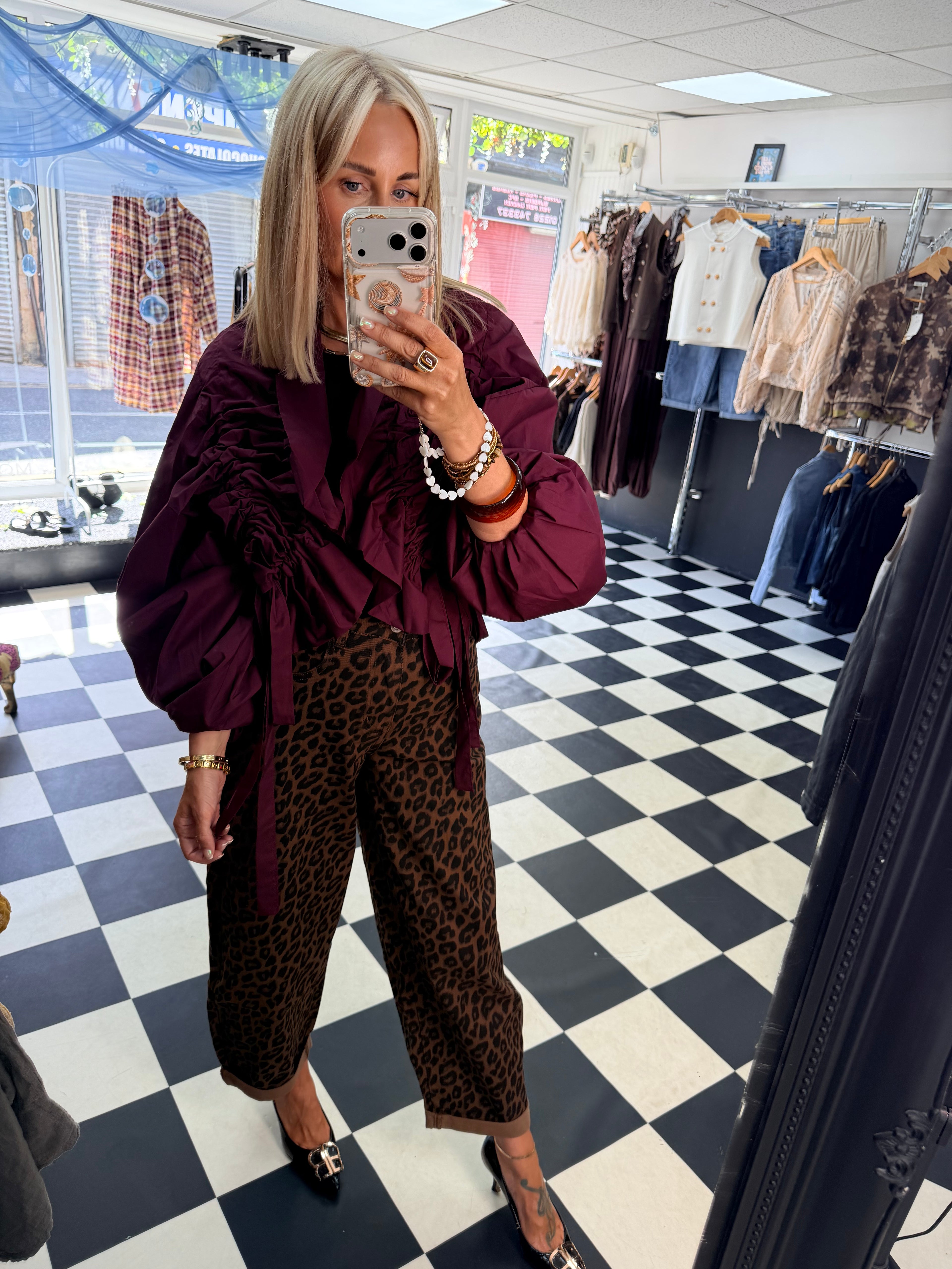Ruffle Lightweight Jacket Wine