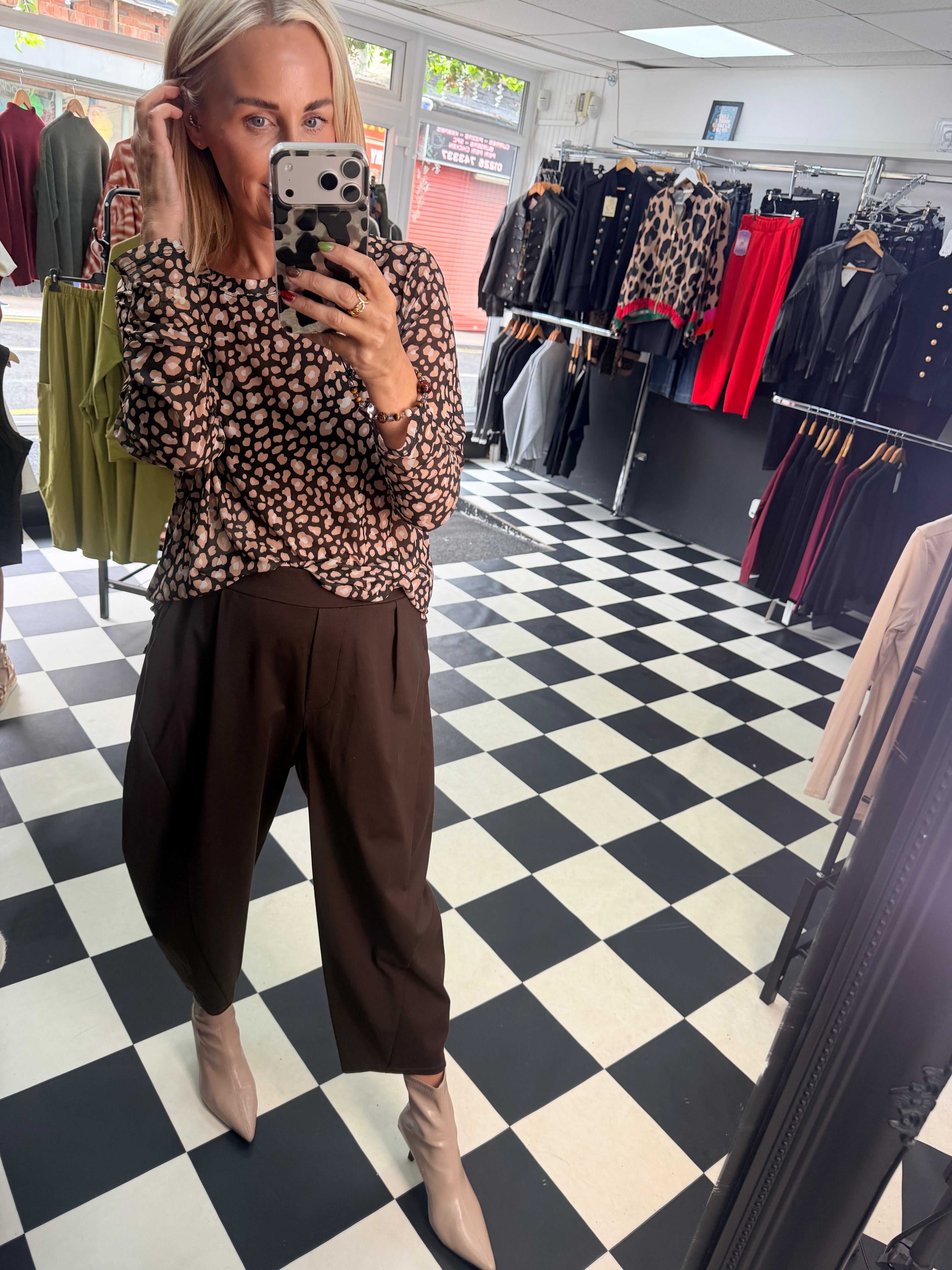 Animal Mesh Top Black and Tan
