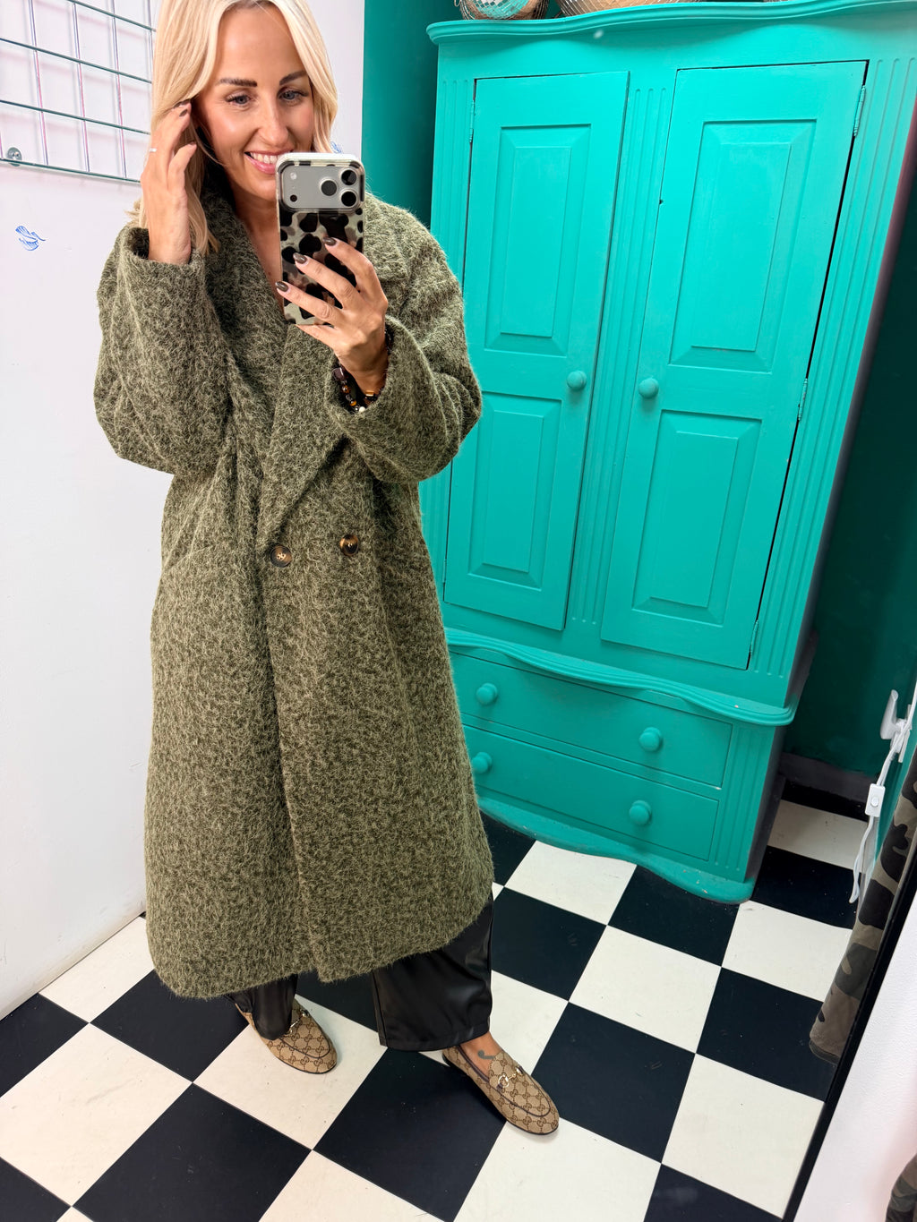 Oversized cosy knit coat - Khaki