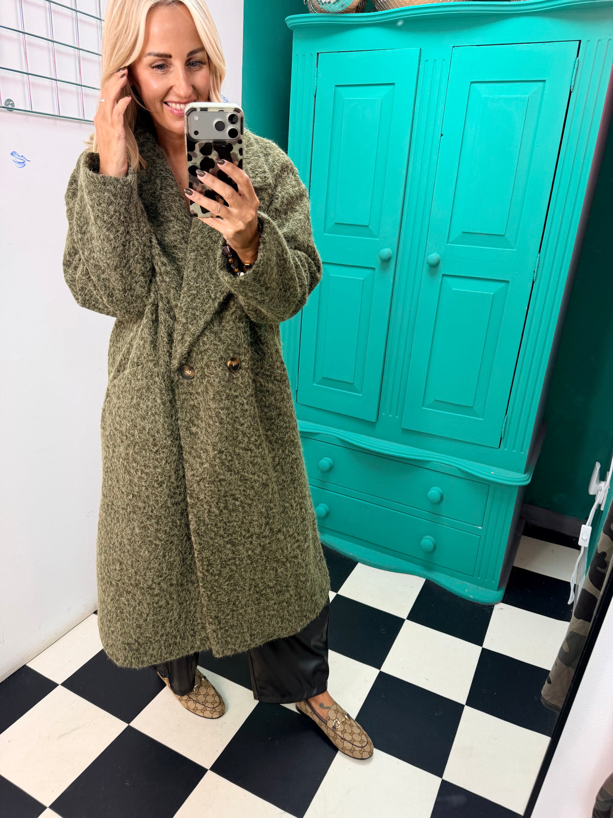 Oversized cosy knit coat - Khaki