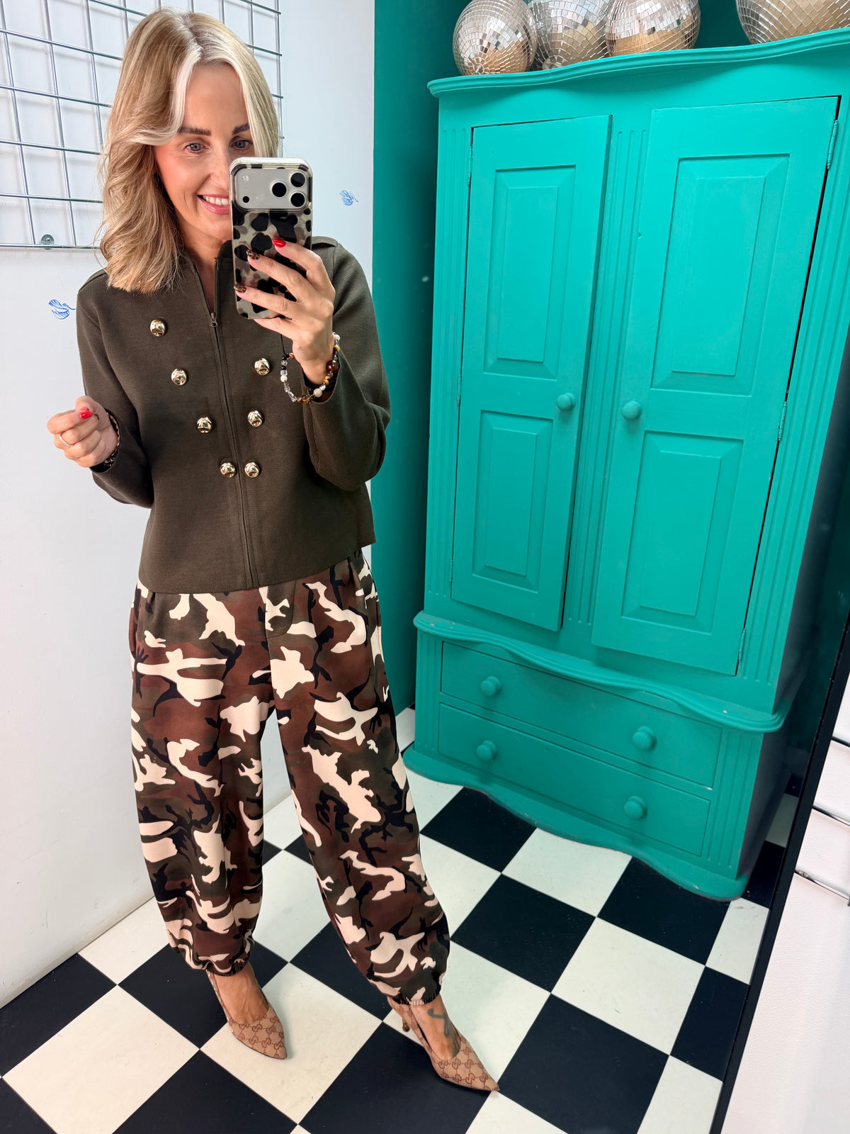The Portia Military Style Cardigan Jacket Khaki
