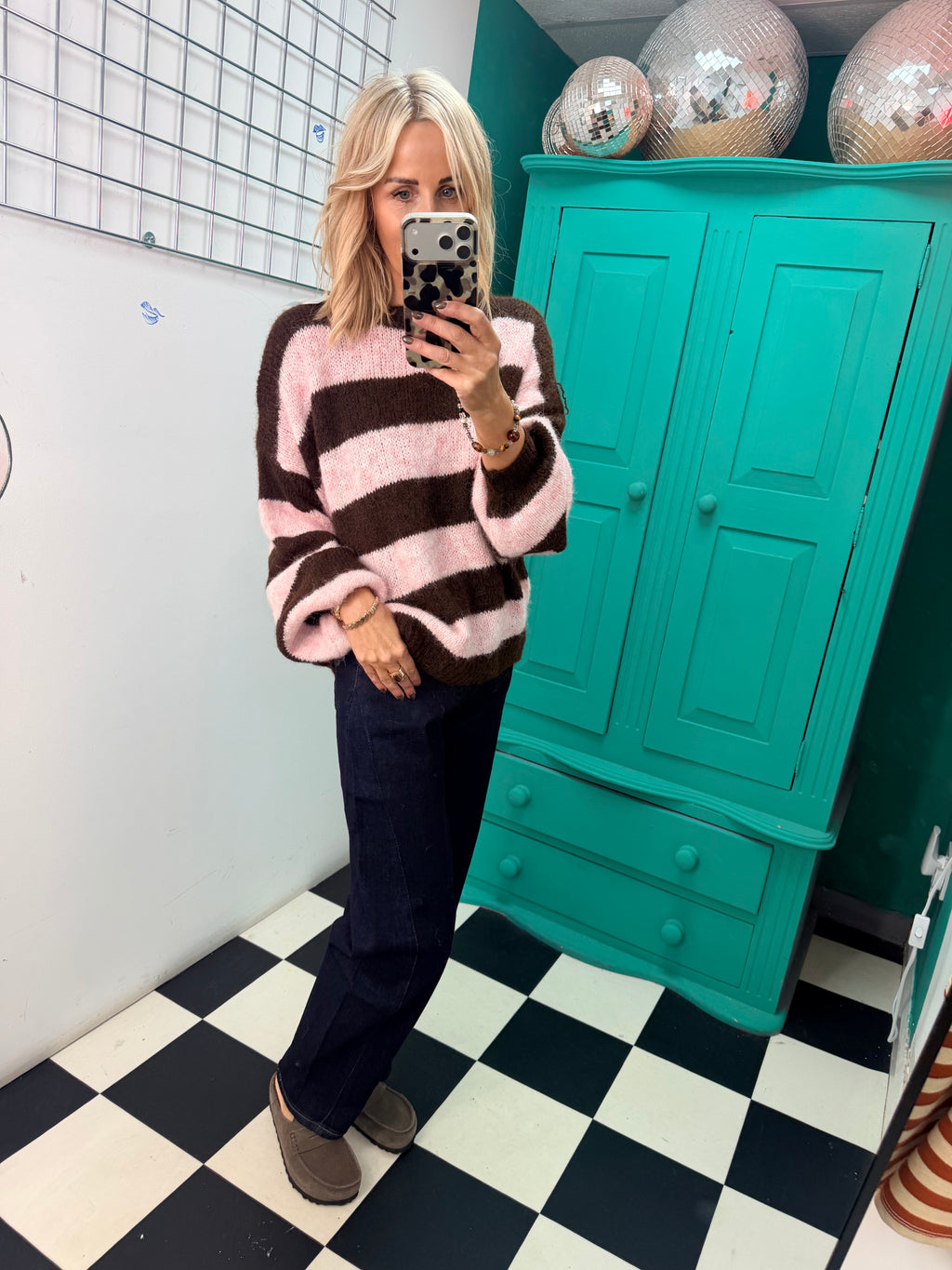 Chunky stripe knit - Pink and Chocolate