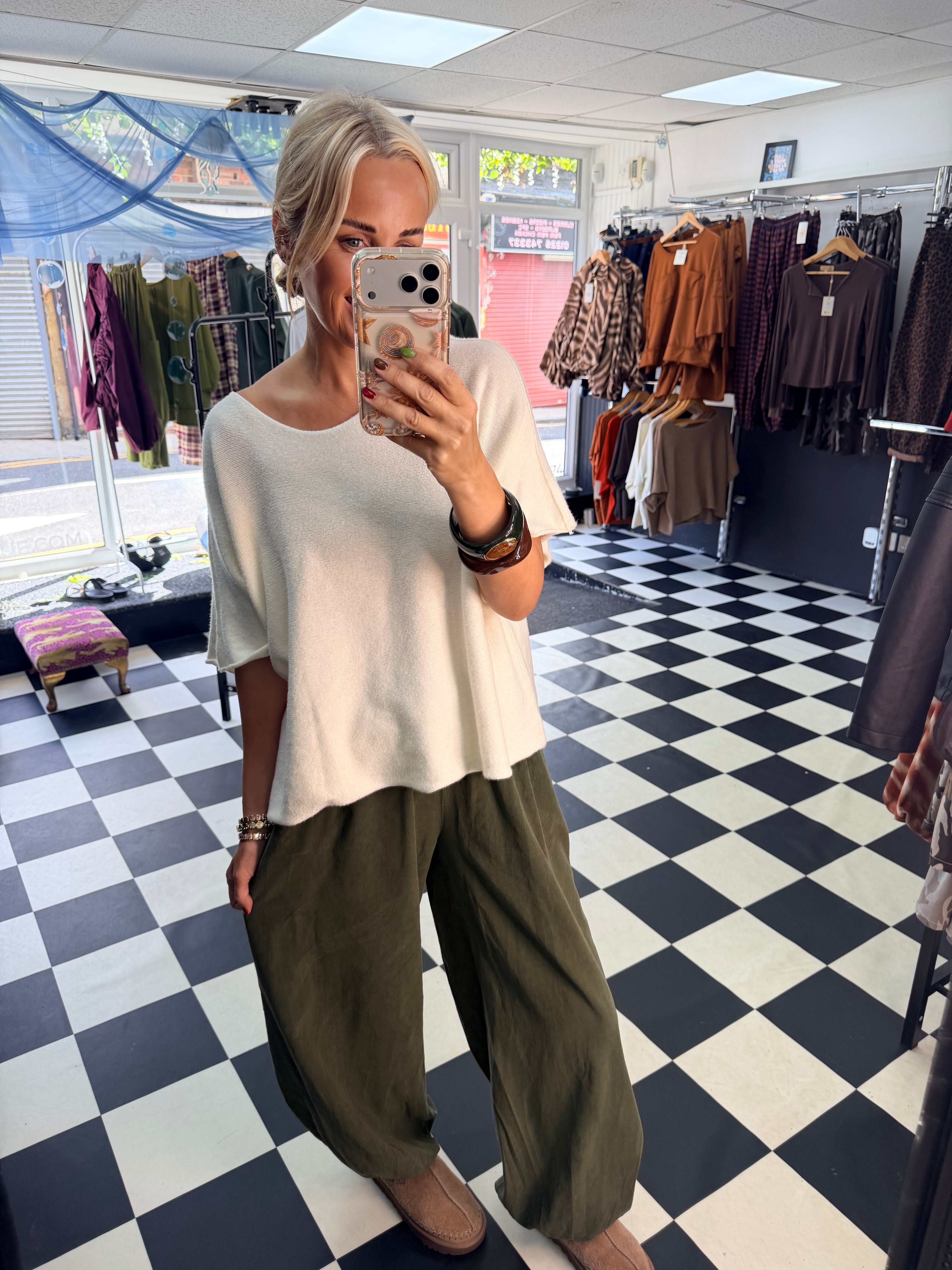 Fine Cord Balloon Trouser Khaki
