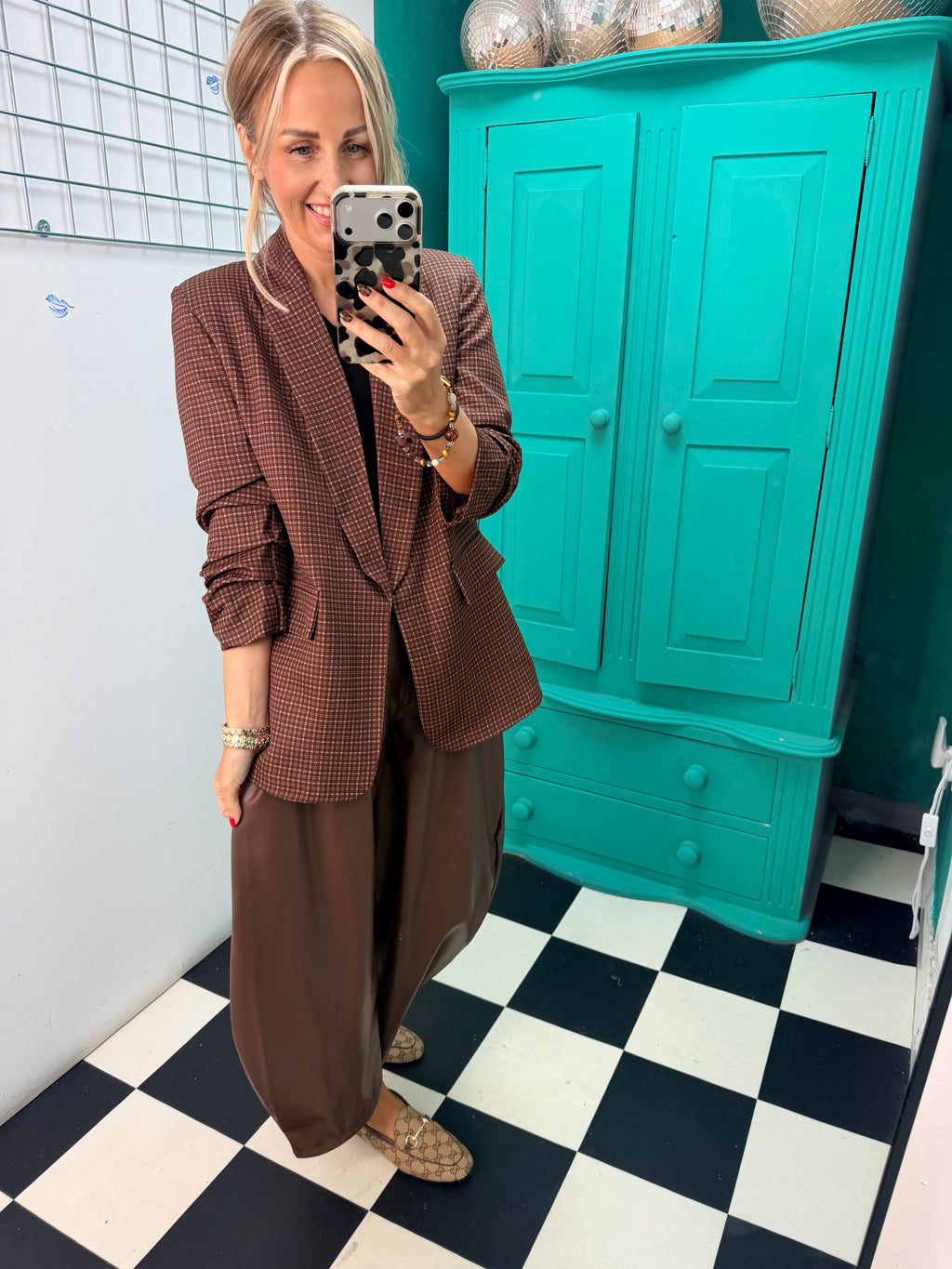 City Chic Check Blazer Chocolate