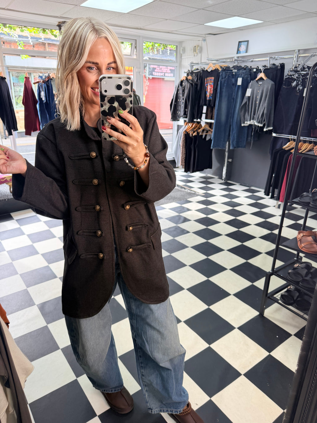 Herringbone Military Jacket Chocolate