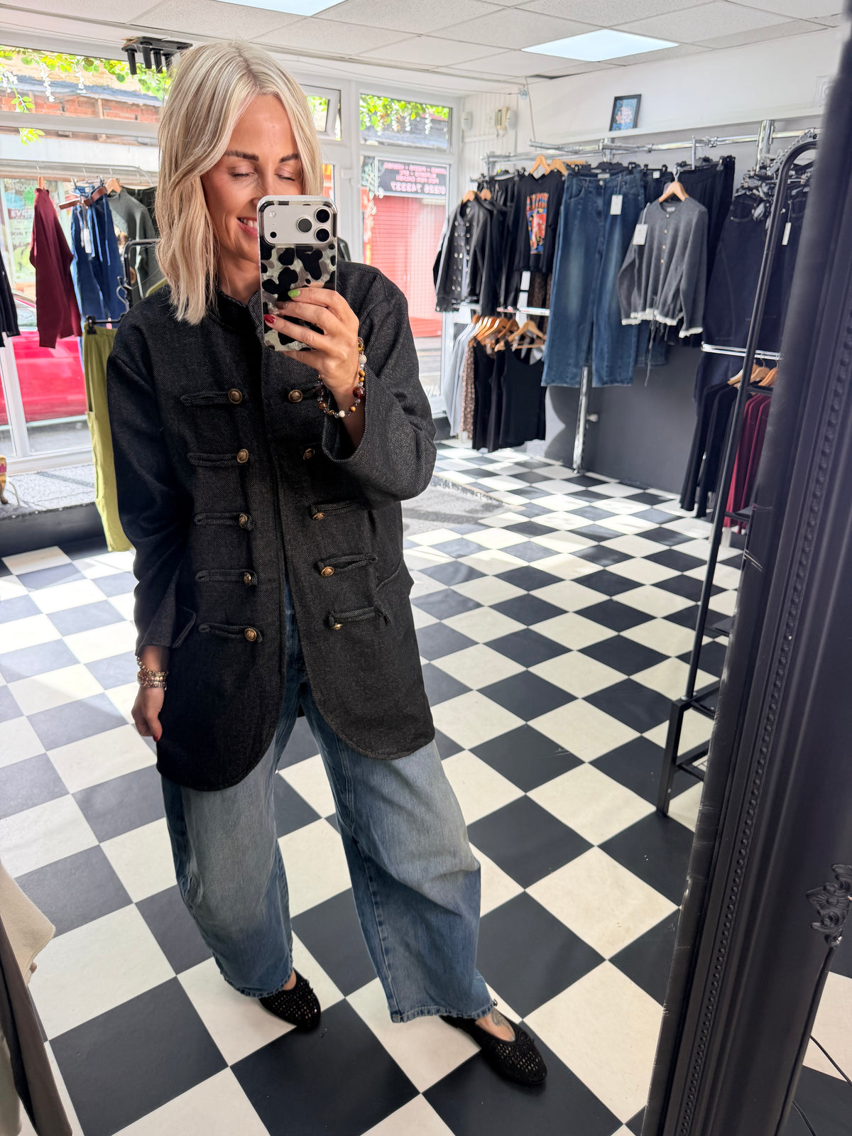 Herringbone Military Jacket Black