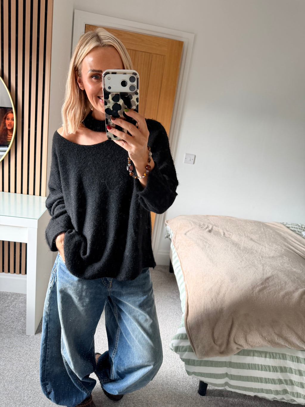 Slash Neck Jumper Black