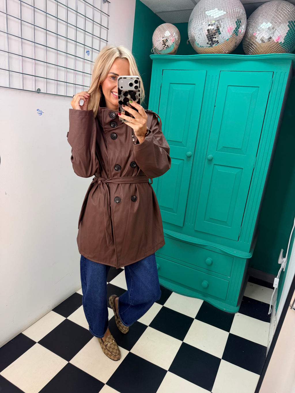 PU Midi Trench Coat Chocolate