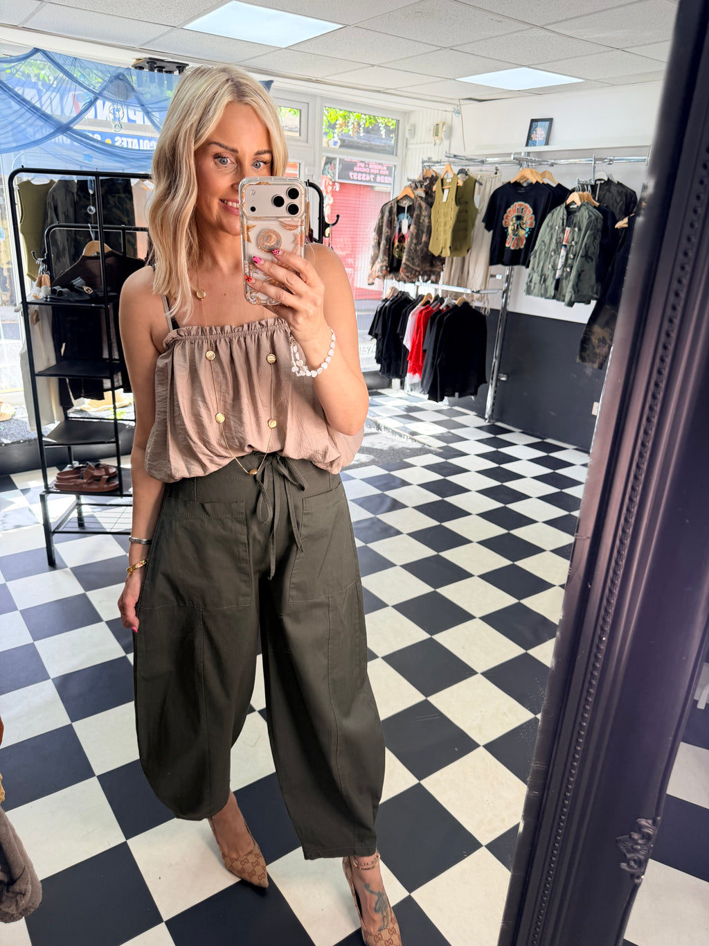 Barrel Leg Trousers Khaki